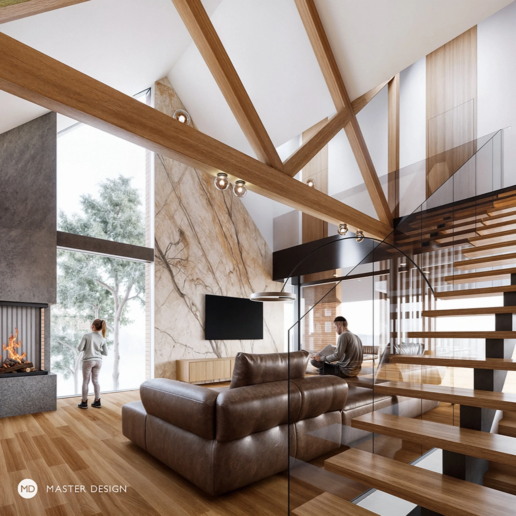 Interiér anglické moderní vily s krbem - Hradec nad Moravicí - preview