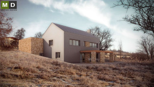 Low-cost wooden structure house planted on a slope - Tuchoměřice u Prahy - main visualisation
