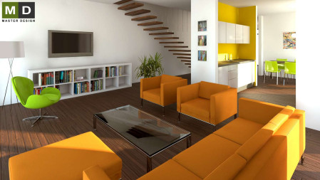Interior design living space for a family house - Developer ze Švýcarska - main visualisation