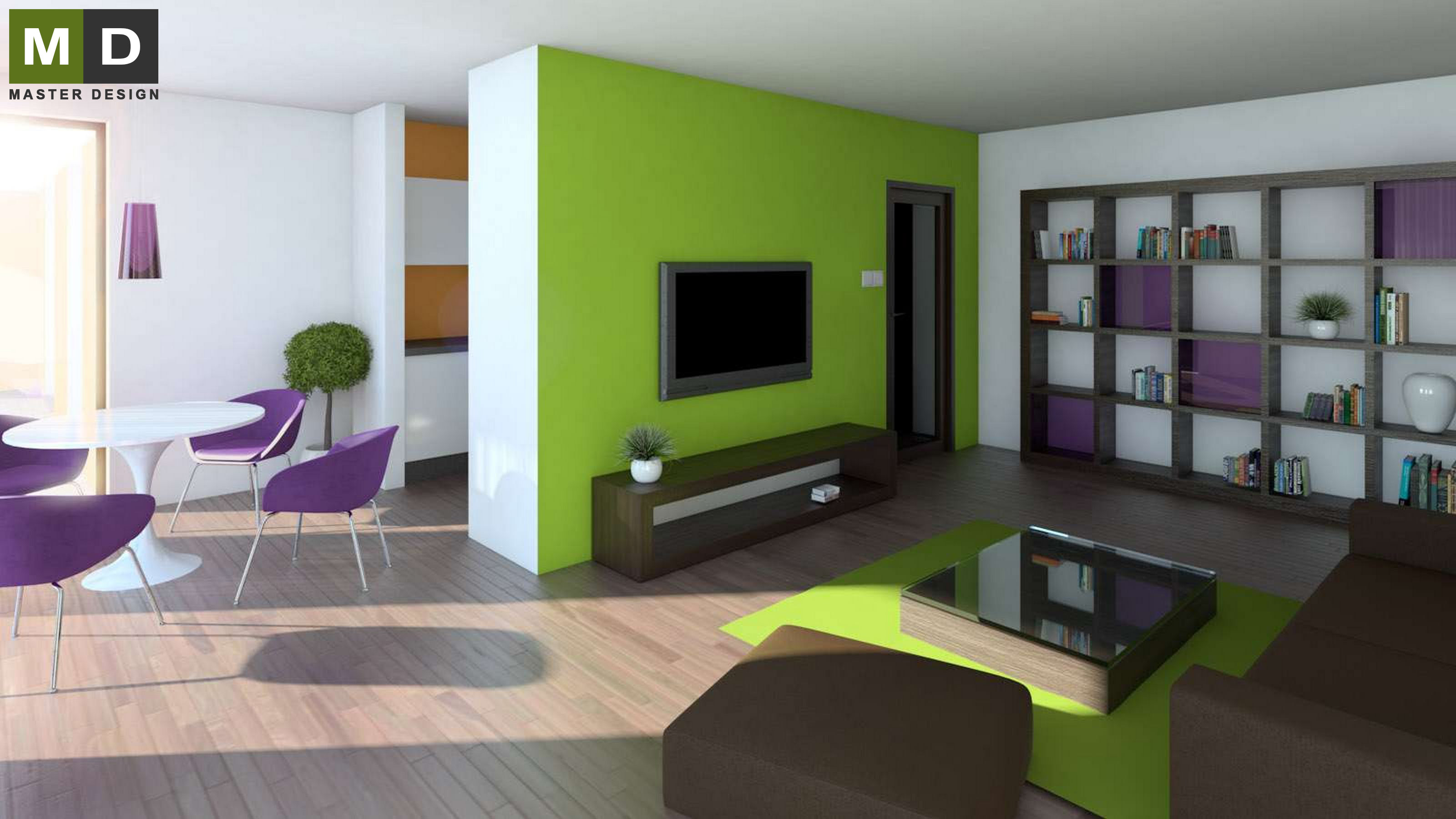 The interior of the living room and dining room - Developer ze Švýcarska - main visualisation The interior of the living room and dining room - Developer ze Švýcarska - main visualisation