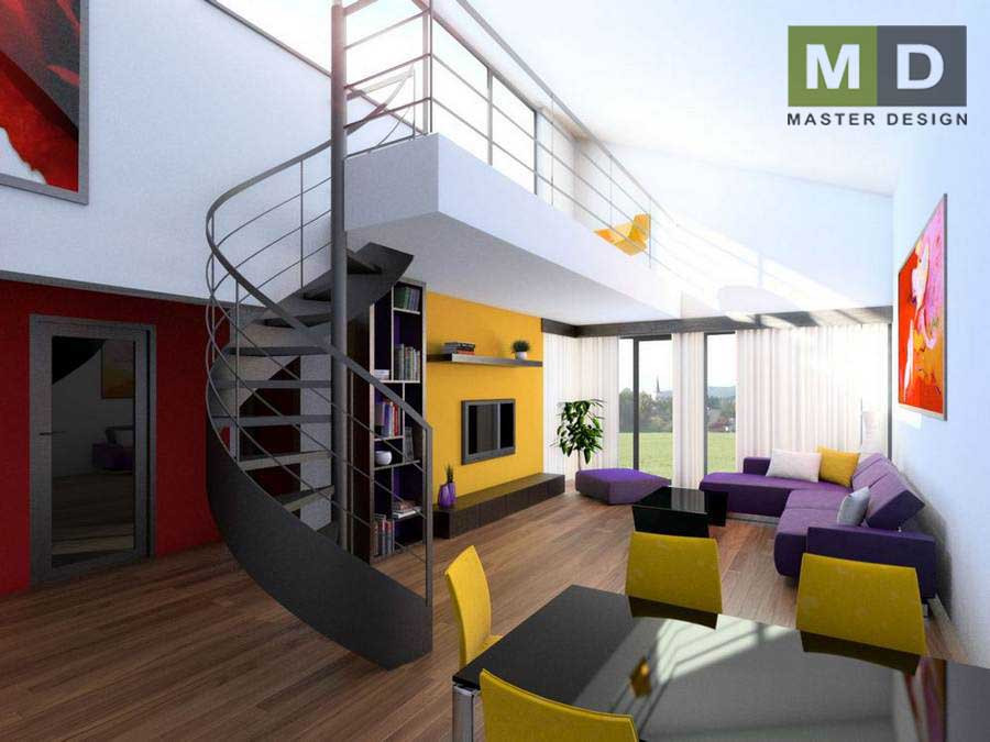 Luxusní obývací pokoj s patrovou galerií - Developer ze Švýcarska - hlavní vizualizace Luxusní obývací pokoj s patrovou galerií - Developer ze Švýcarska - hlavní vizualizace