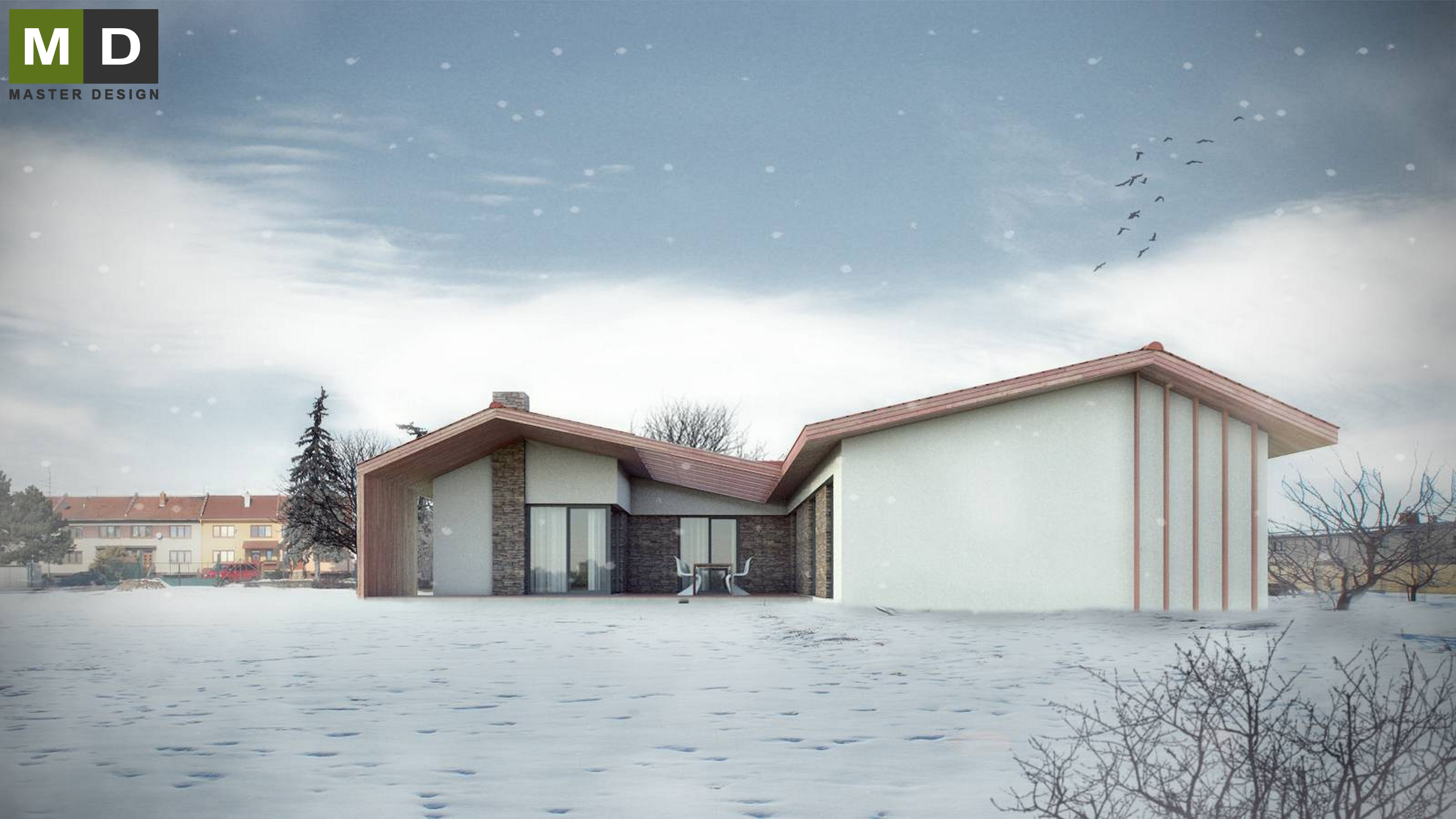 Přízemní bungalov do U se zastřešenou terasouSlavkov u Brna - vizualizace2 Přízemní bungalov do U se zastřešenou terasouSlavkov u Brna - vizualizace2