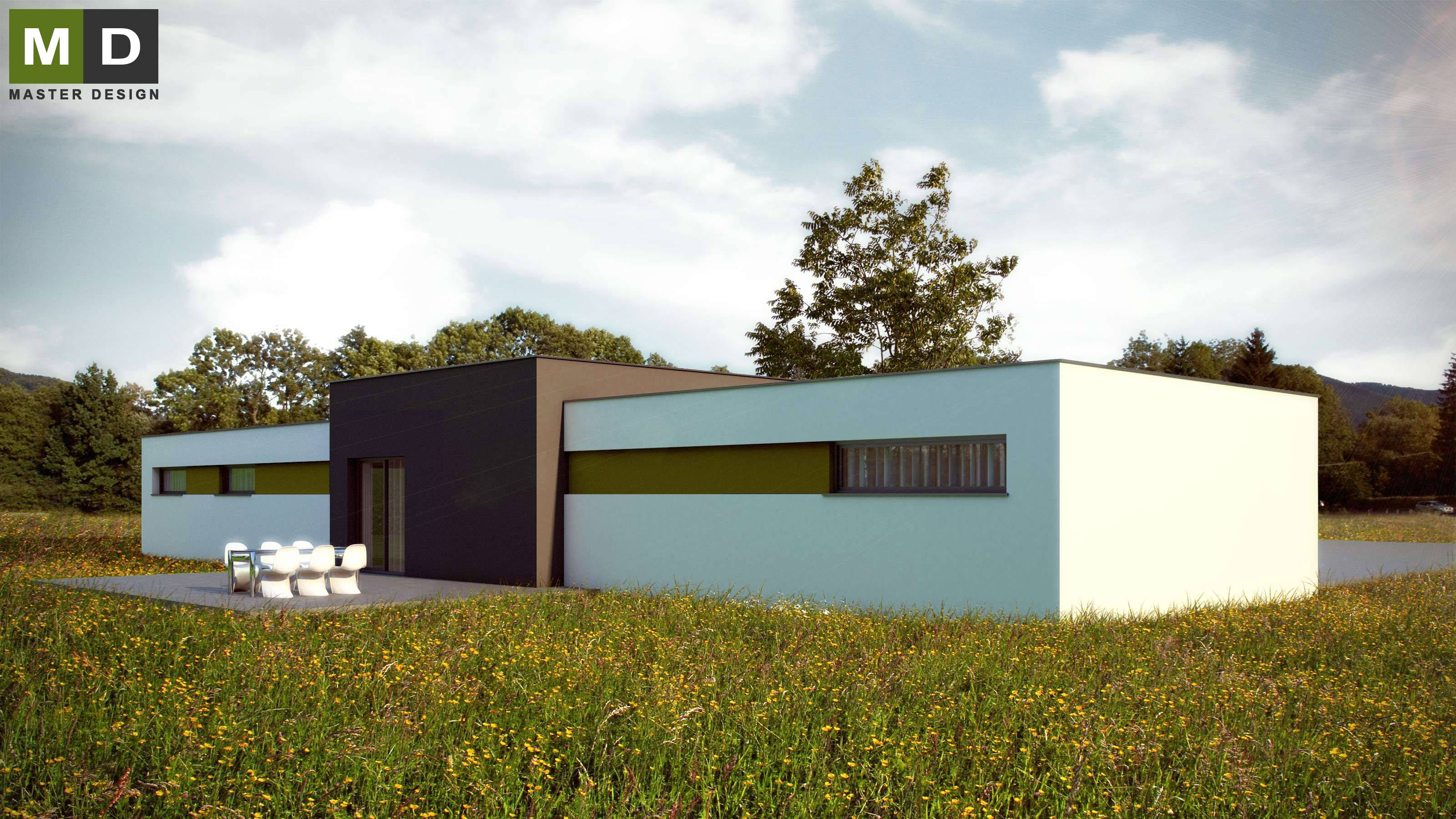 Vizualizace 3 - Nízkoenergetický bungalov do T s plochou střechou a bazénem - Kolín Vizualizace 3 - Nízkoenergetický bungalov do T s plochou střechou a bazénem - Kolín