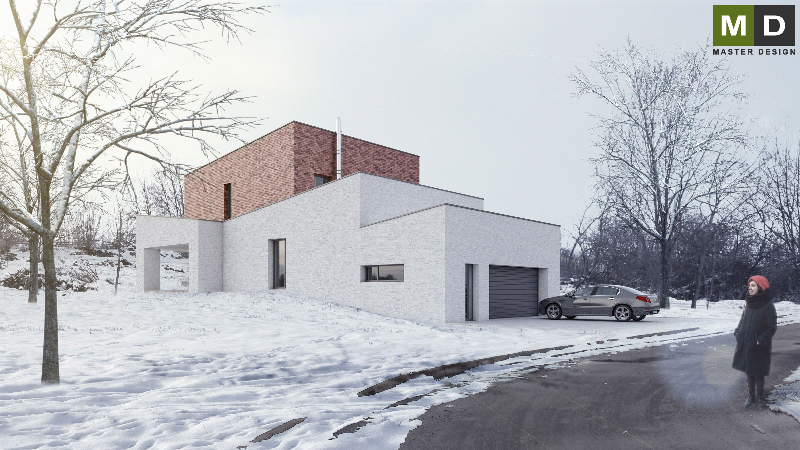 Vizualizace 1 - Atypický dům na úzké parcele s pultovými střechami - Liptovský Mikuláš
