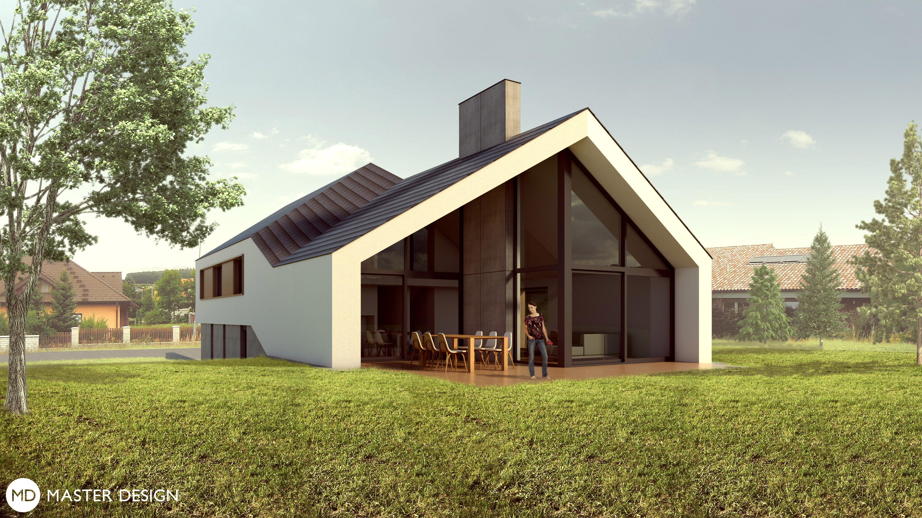 Vizualizace 1 - Nízkoenergetický dům elementárních tvarů se sedlovou střechou - Braškov u Kladna