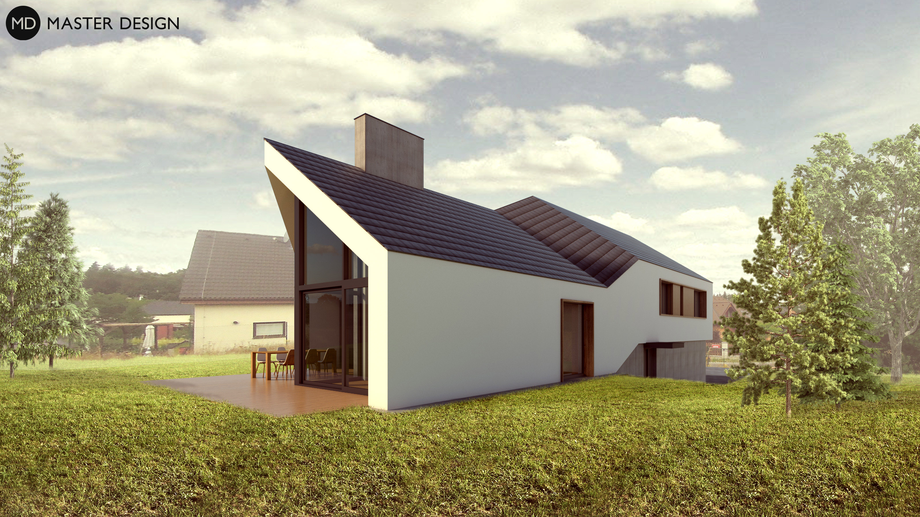 Vizualizace 2 - Nízkoenergetický dům elementárních tvarů se sedlovou střechou - Braškov u Kladna