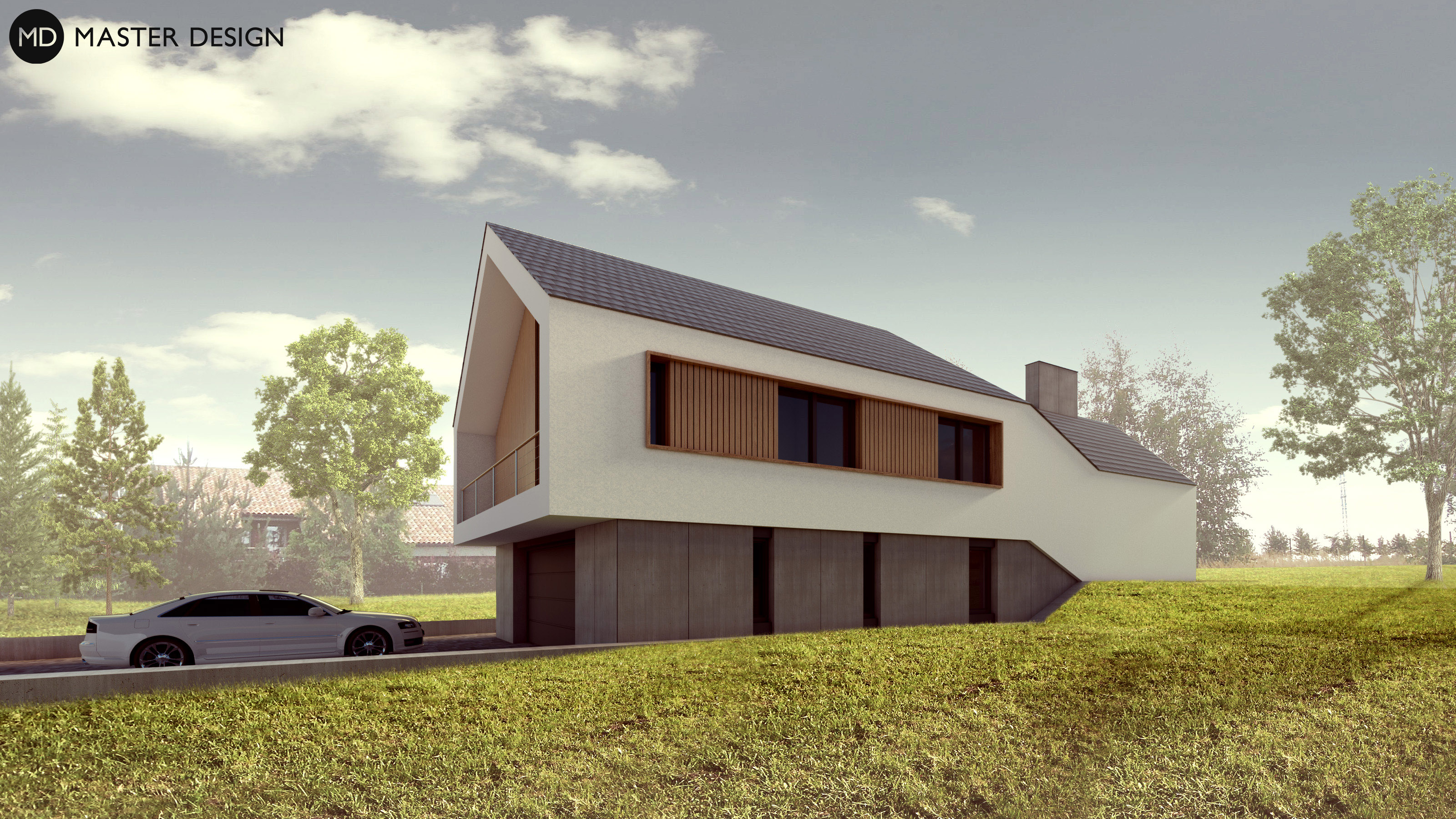 Vizualizace 3 - Nízkoenergetický dům elementárních tvarů se sedlovou střechou - Braškov u Kladna
