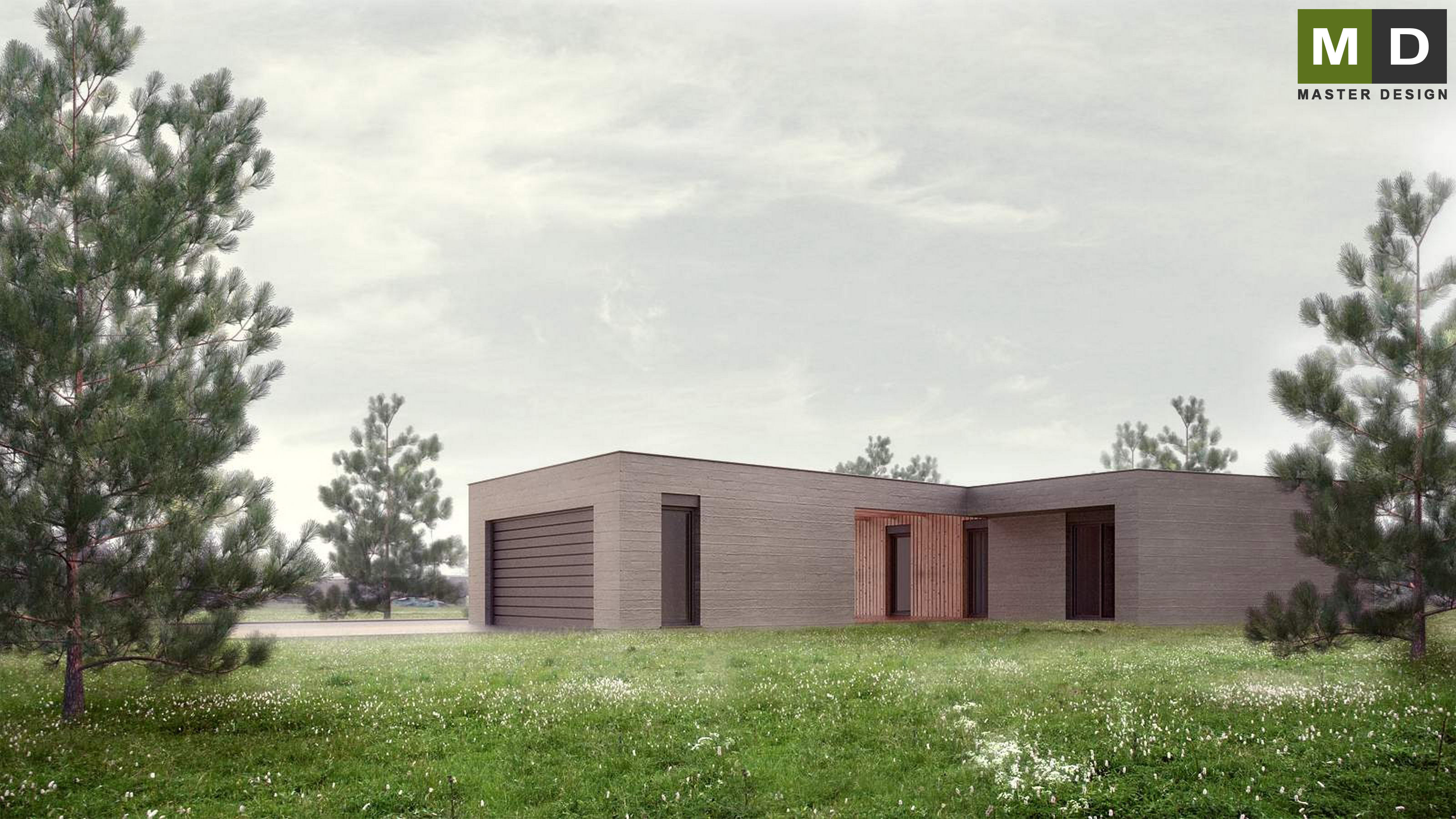Vizualizace 3 - Přízemní bungalov z betonu s garáží - Ořechov