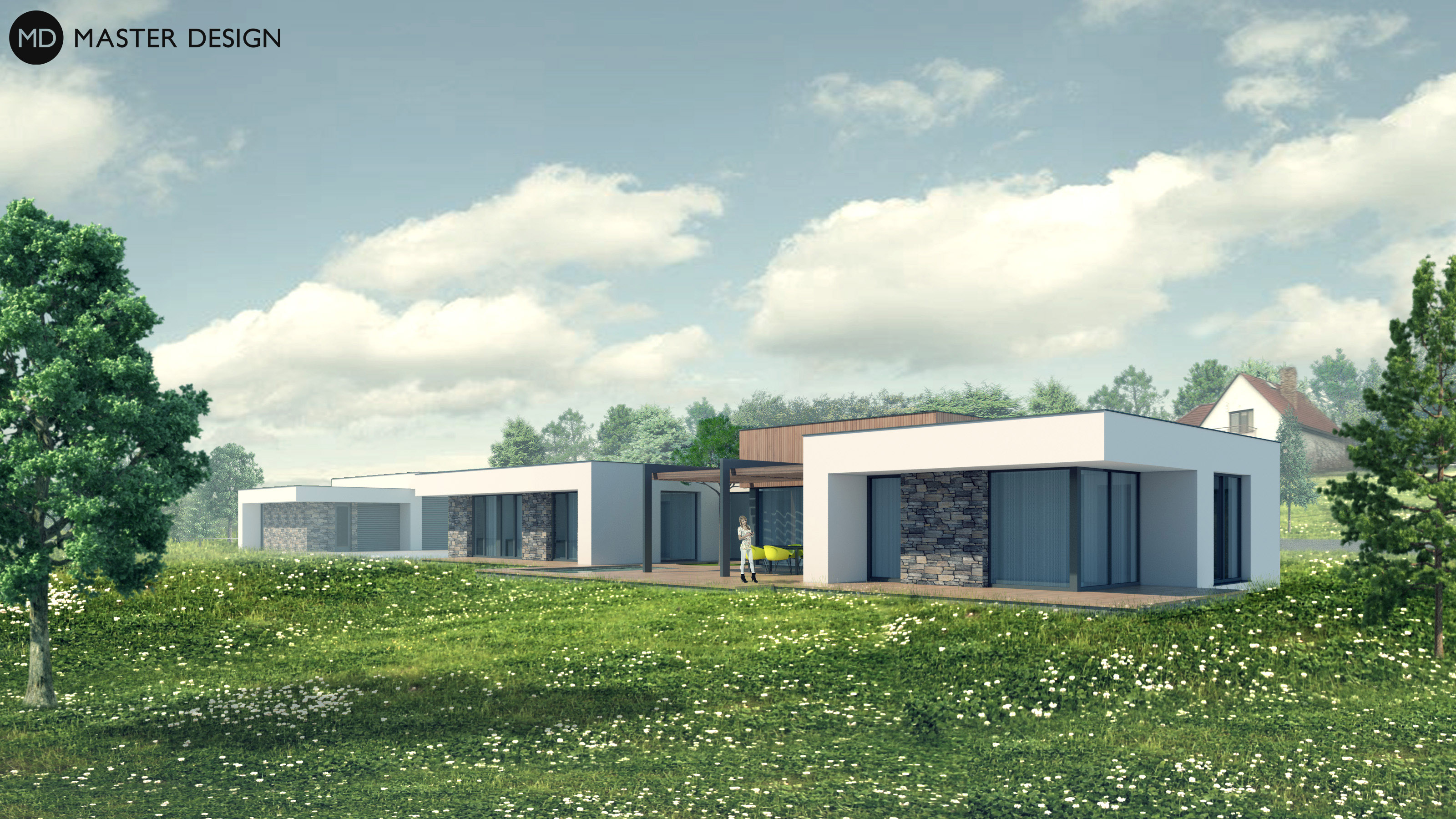Vizualizace 3 - Luxusní přízemní vila s lokálně vyvýšenými stropy - Konárovice u Kolína Vizualizace 3 - Luxusní přízemní vila s lokálně vyvýšenými stropy - Konárovice u Kolína