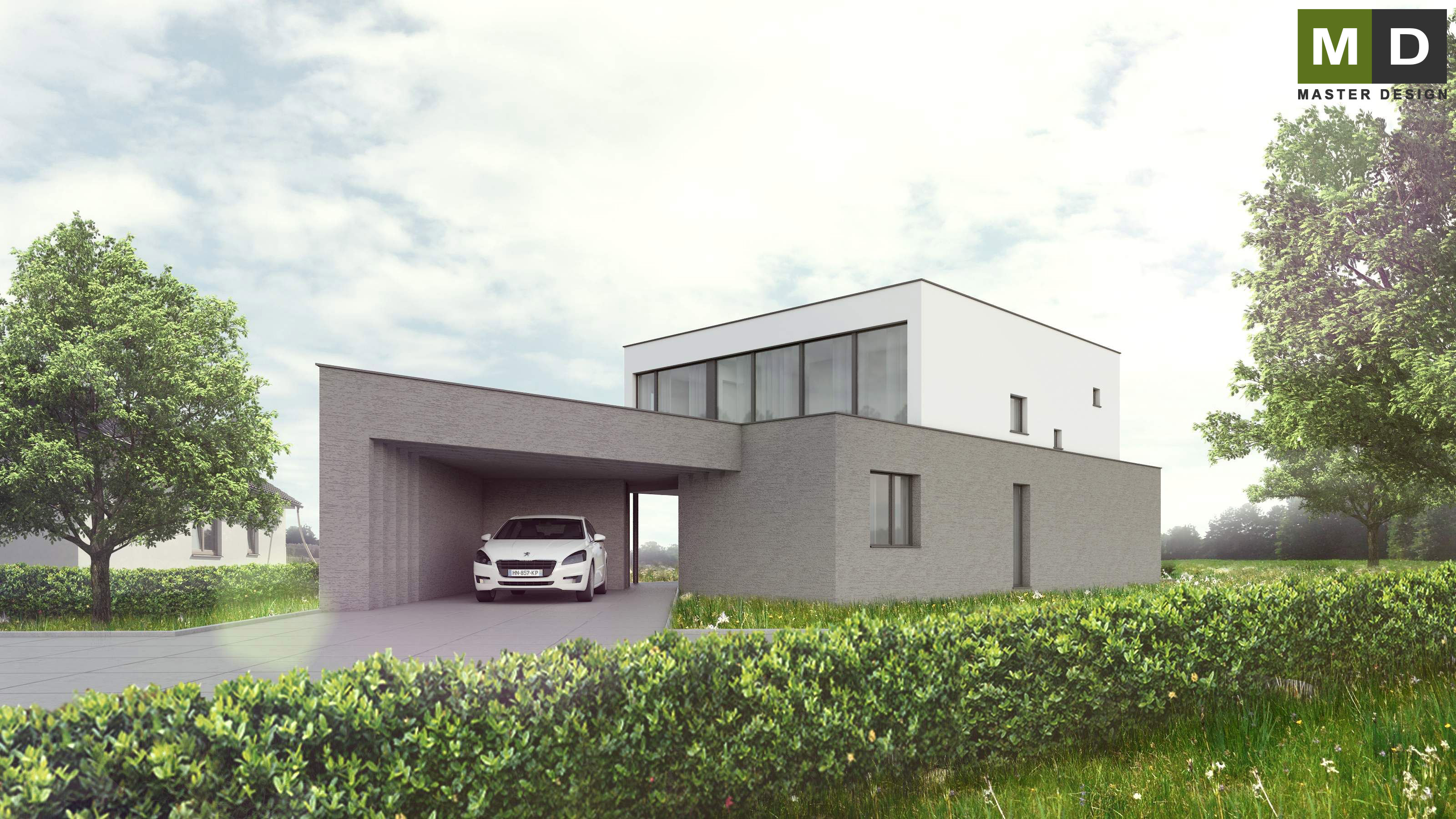 Vizualizace 2 - Moderní ekonomický dům z kontejnerů s krytou terasou - Lázně Bohdaneč Vizualizace 2 - Moderní ekonomický dům z kontejnerů s krytou terasou - Lázně Bohdaneč