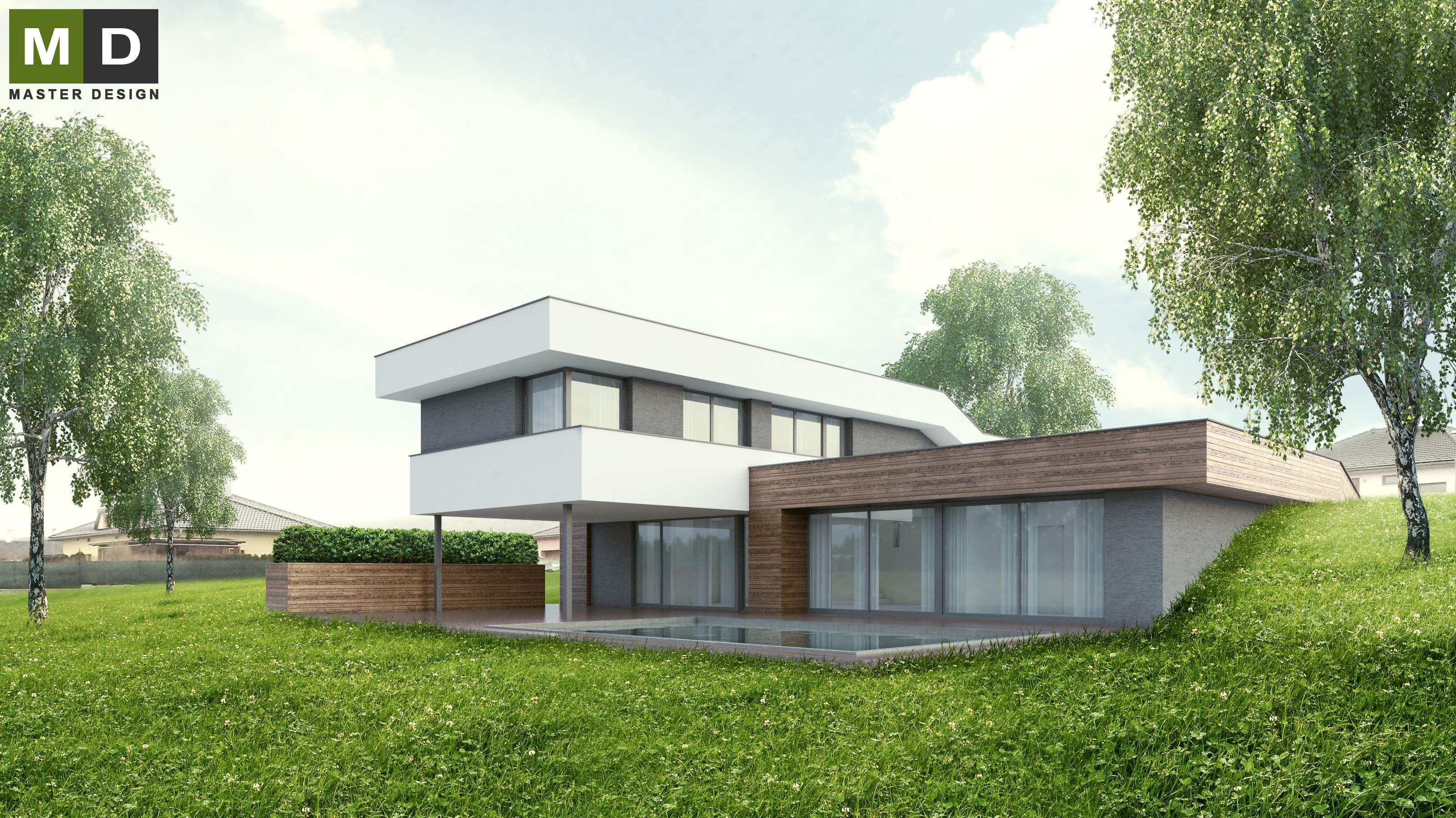 Vizualizace 1 - Nízkoenergetický dům reagující na terénní reliéf - Ústí nad Labem