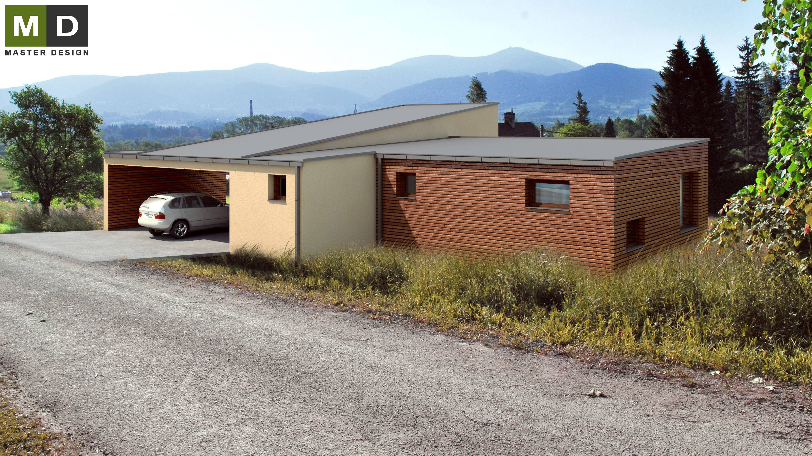 Vizualizace 3 - Nízkoenergetický přízemní bungalov do L s garáží - Frýdlant Vizualizace 3 - Nízkoenergetický přízemní bungalov do L s garáží - Frýdlant
