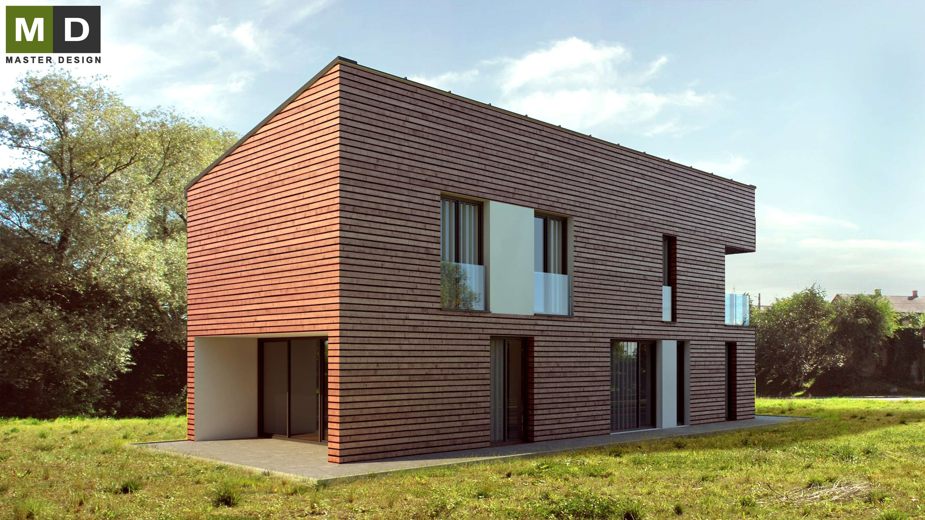 Vizualizace 2 - Pasivní dům s pultovou střechou a dřevěným obkladem - Developerský projekt do Švýcarska
