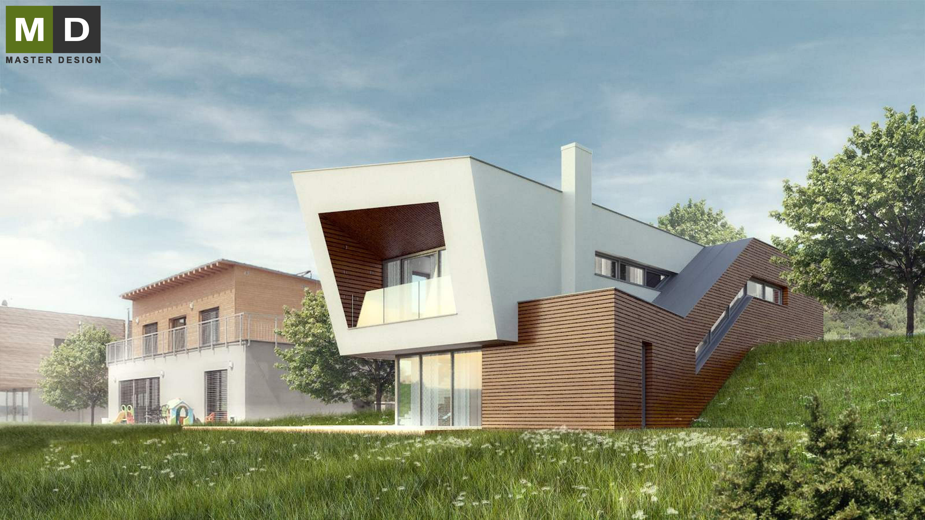 Vizualizace 1 - Nízkoenergetický atypický dům ve svahu - Beroun Vizualizace 1 - Nízkoenergetický atypický dům ve svahu - Beroun