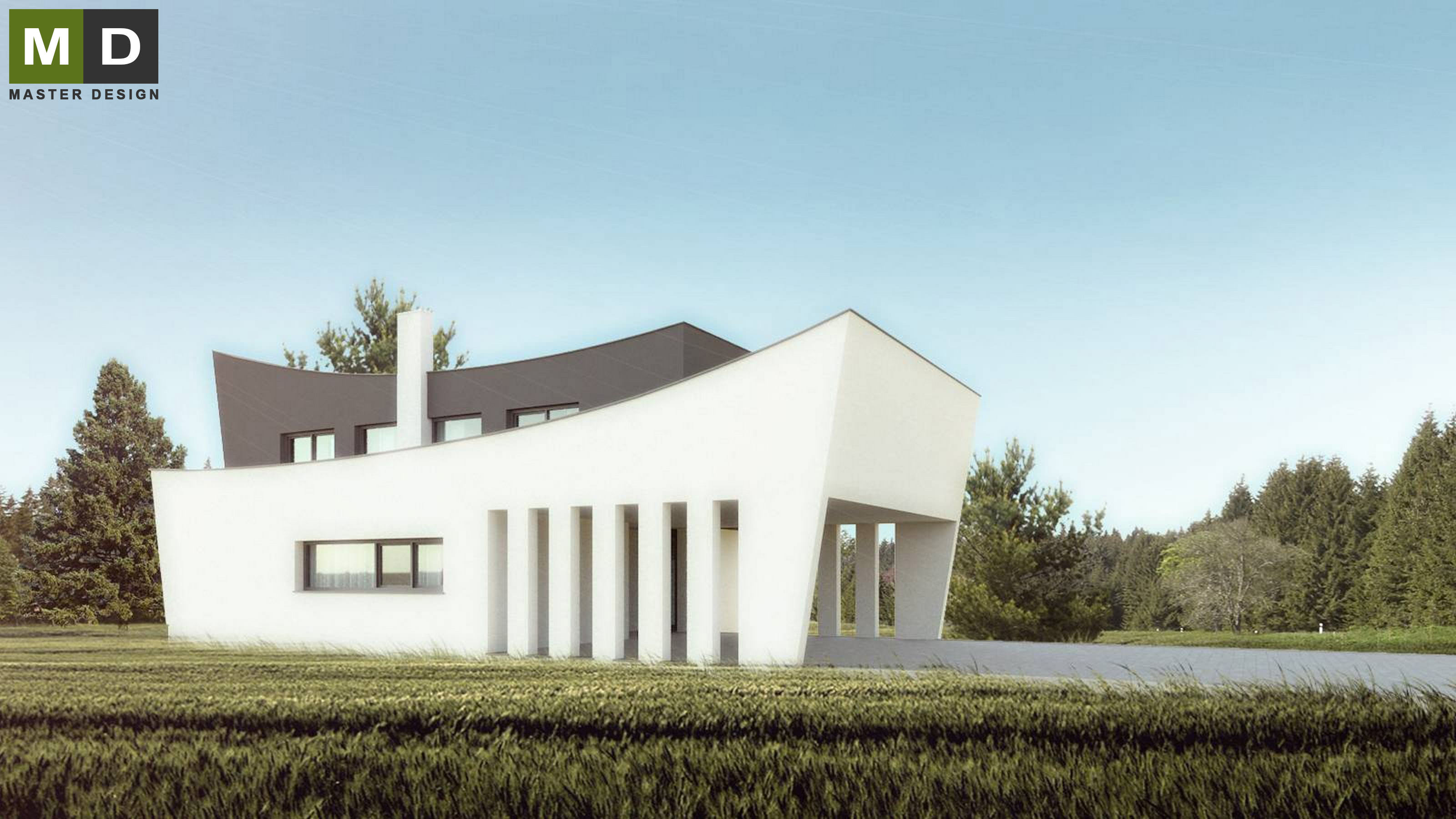 Vizualizace 2 - Atypický dům s prohnutou střechou - Budišovice u Ostravy Vizualizace 2 - Atypický dům s prohnutou střechou - Budišovice u Ostravy