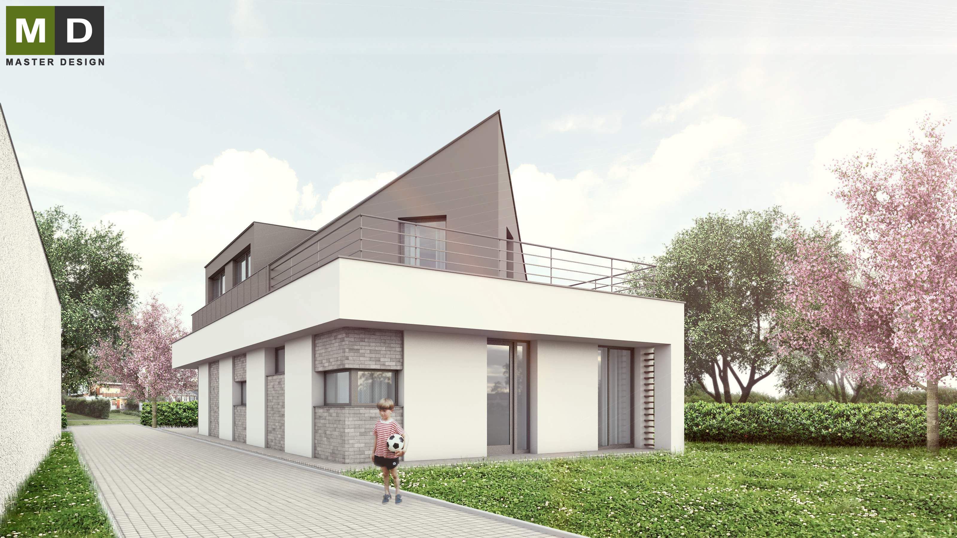 Vizualizace 3 - Ekonomický atypický dům na úzké parcele s plochou střechou - Kylešovice u Opavy