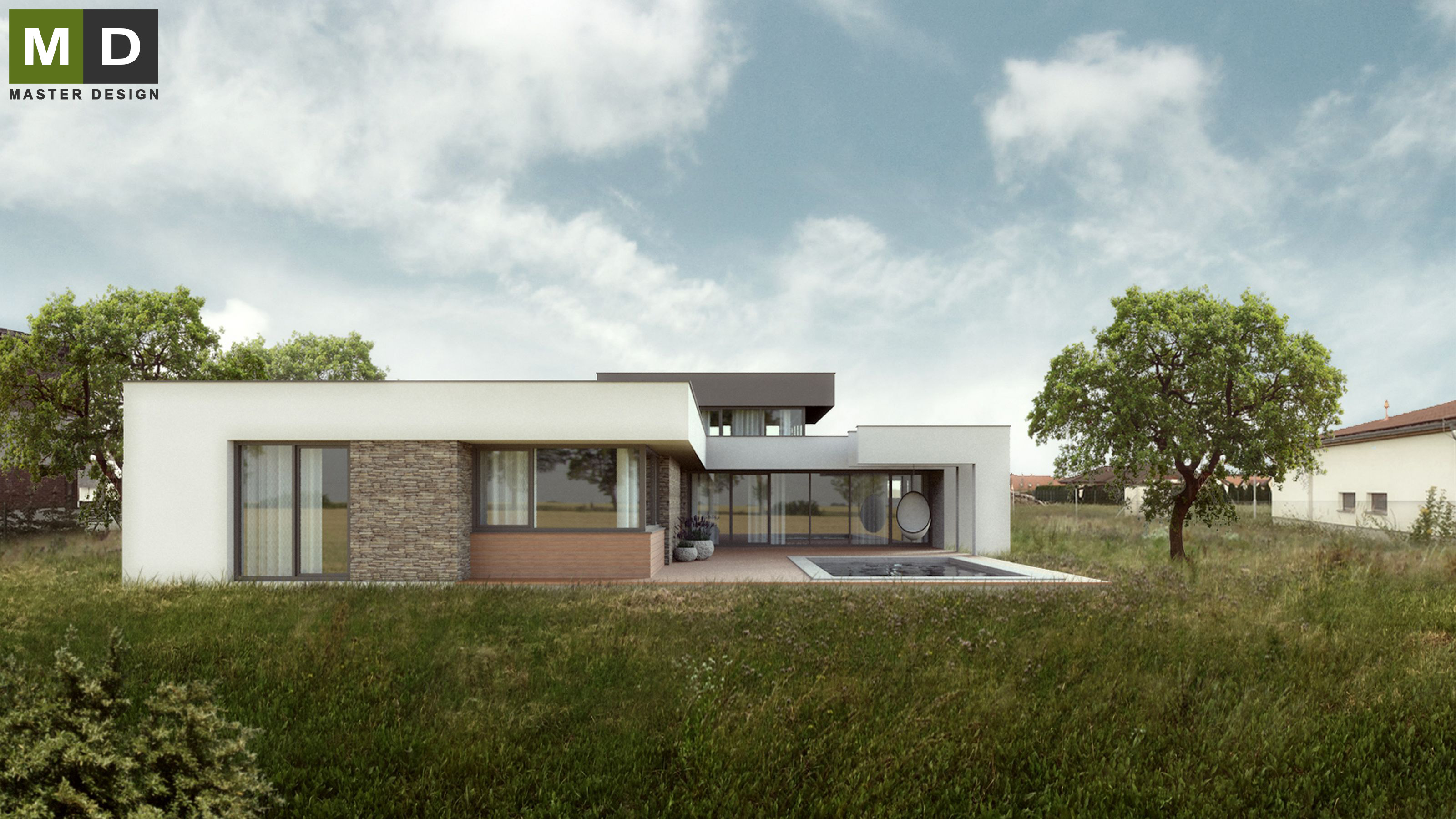Vizualizace 6 - Nízkoenergetický bungalov s plochou střechou - Osnice Vizualizace 6 - Nízkoenergetický bungalov s plochou střechou - Osnice