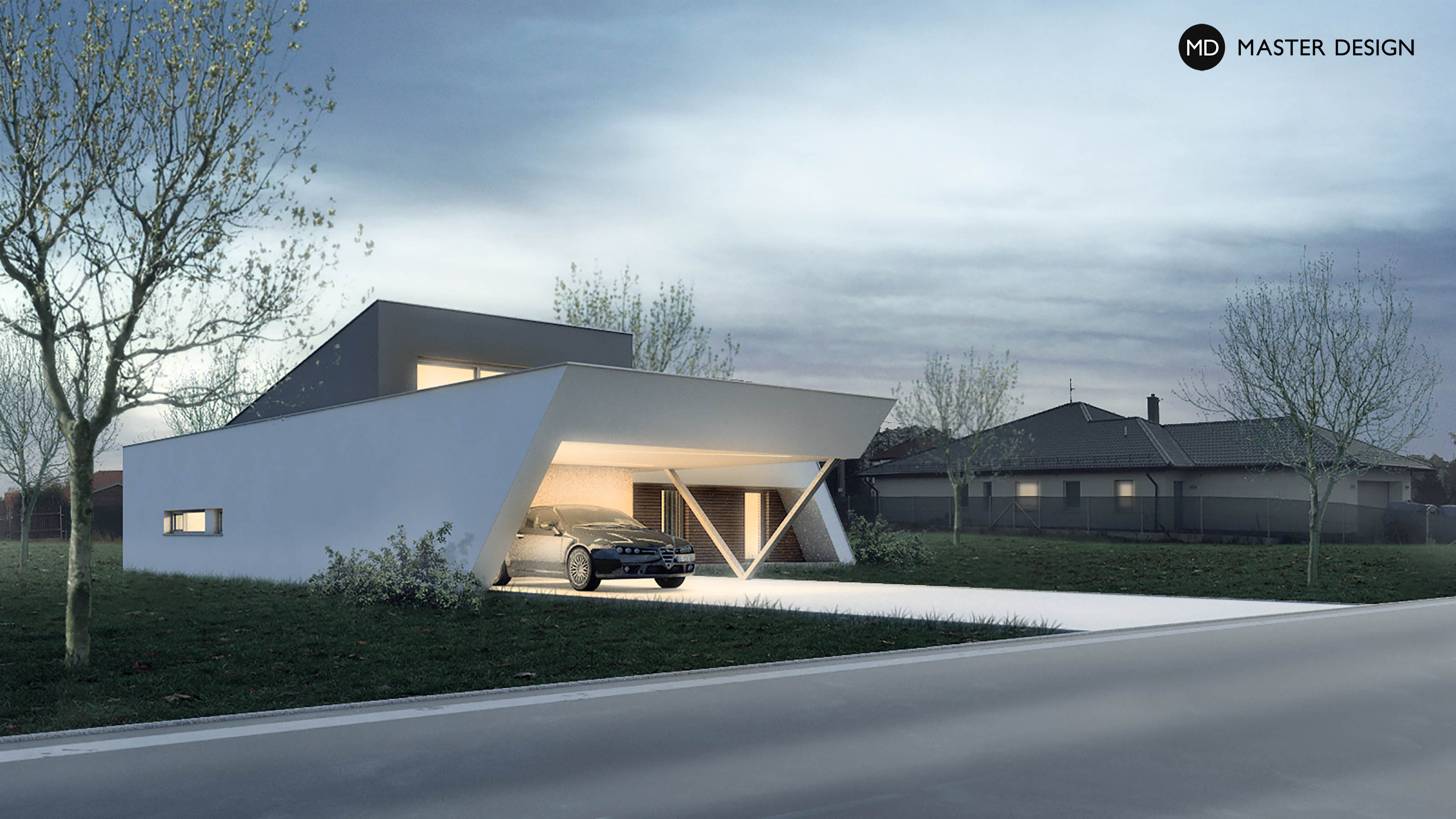 Vizualizace 2 - Elegantní přízemní bungalov do L s plochou střechou - Polanka nad Odrou Vizualizace 2 - Elegantní přízemní bungalov do L s plochou střechou - Polanka nad Odrou