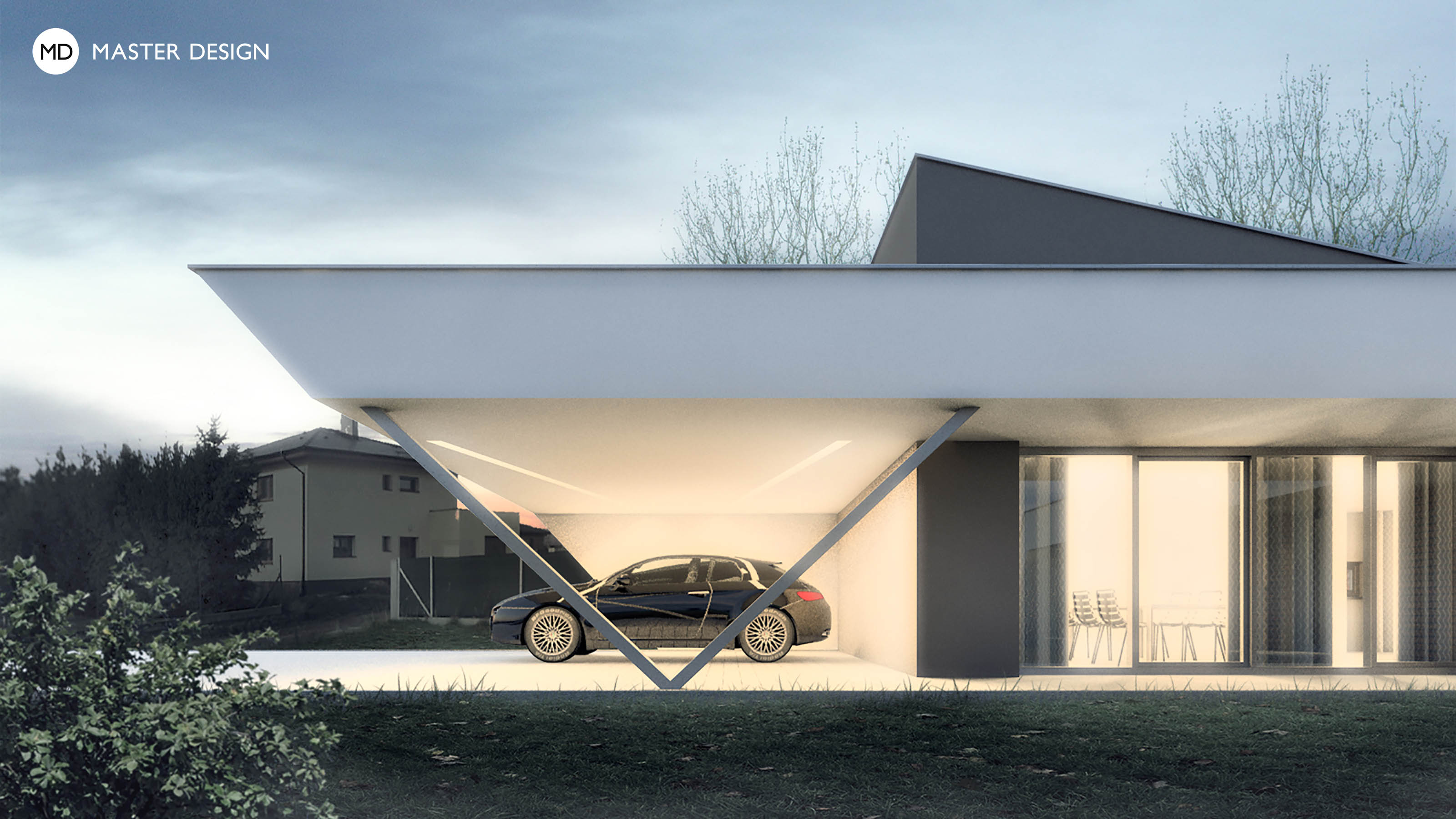 Vizualizace 3 - Elegantní přízemní bungalov do L s plochou střechou - Polanka nad Odrou