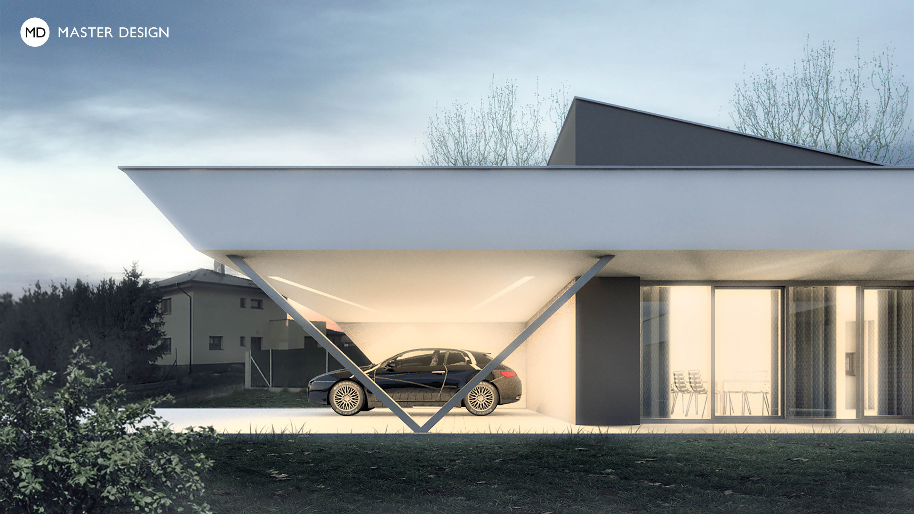 Vizualizace 3 - Elegantní přízemní bungalov do L s plochou střechou - Polanka nad Odrou Vizualizace 3 - Elegantní přízemní bungalov do L s plochou střechou - Polanka nad Odrou