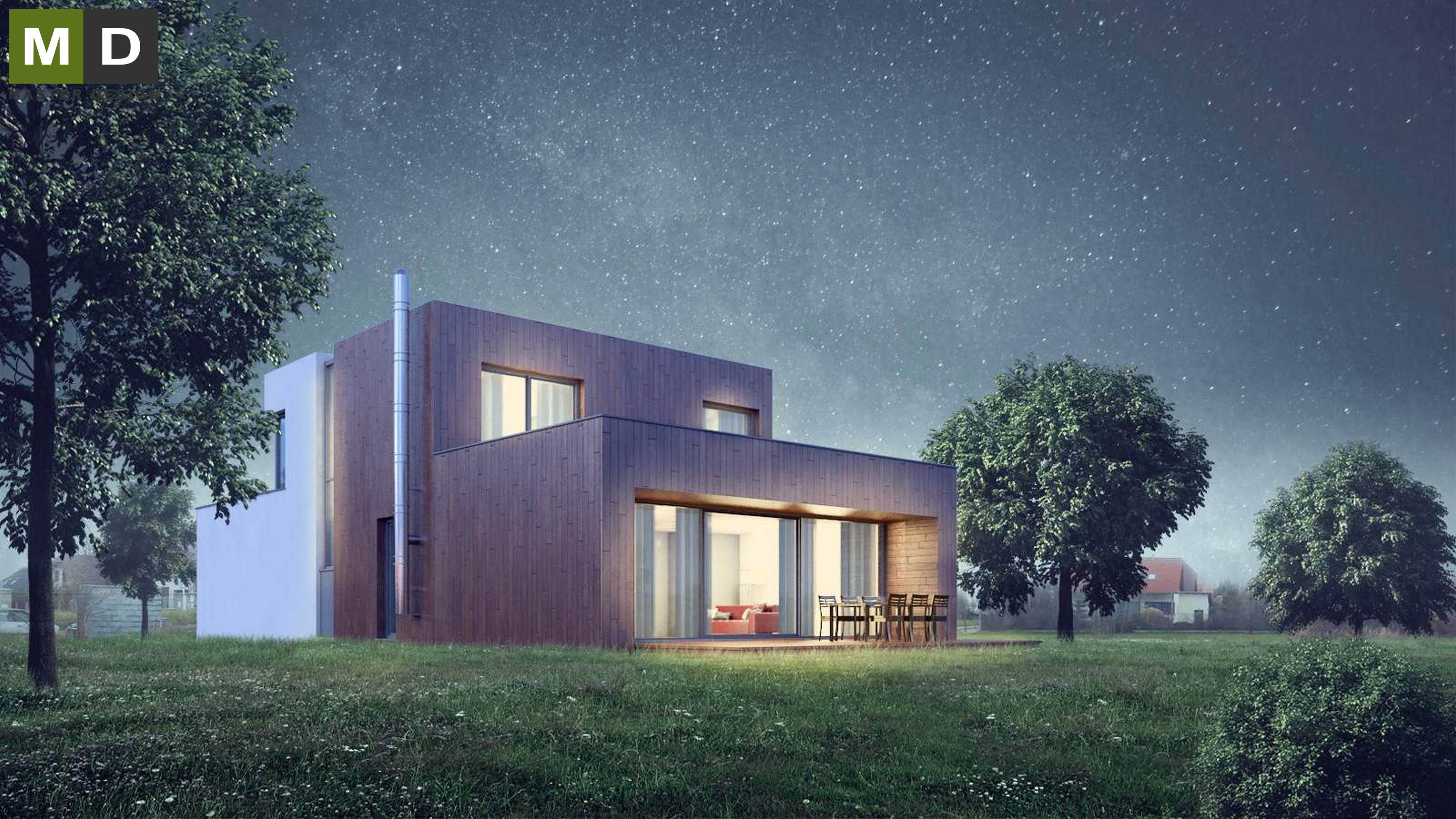 Vizualizace 1 - Nízkoenergetický atypický dům rozdělený na poloviny - Praha Dubeč Vizualizace 1 - Nízkoenergetický atypický dům rozdělený na poloviny - Praha Dubeč
