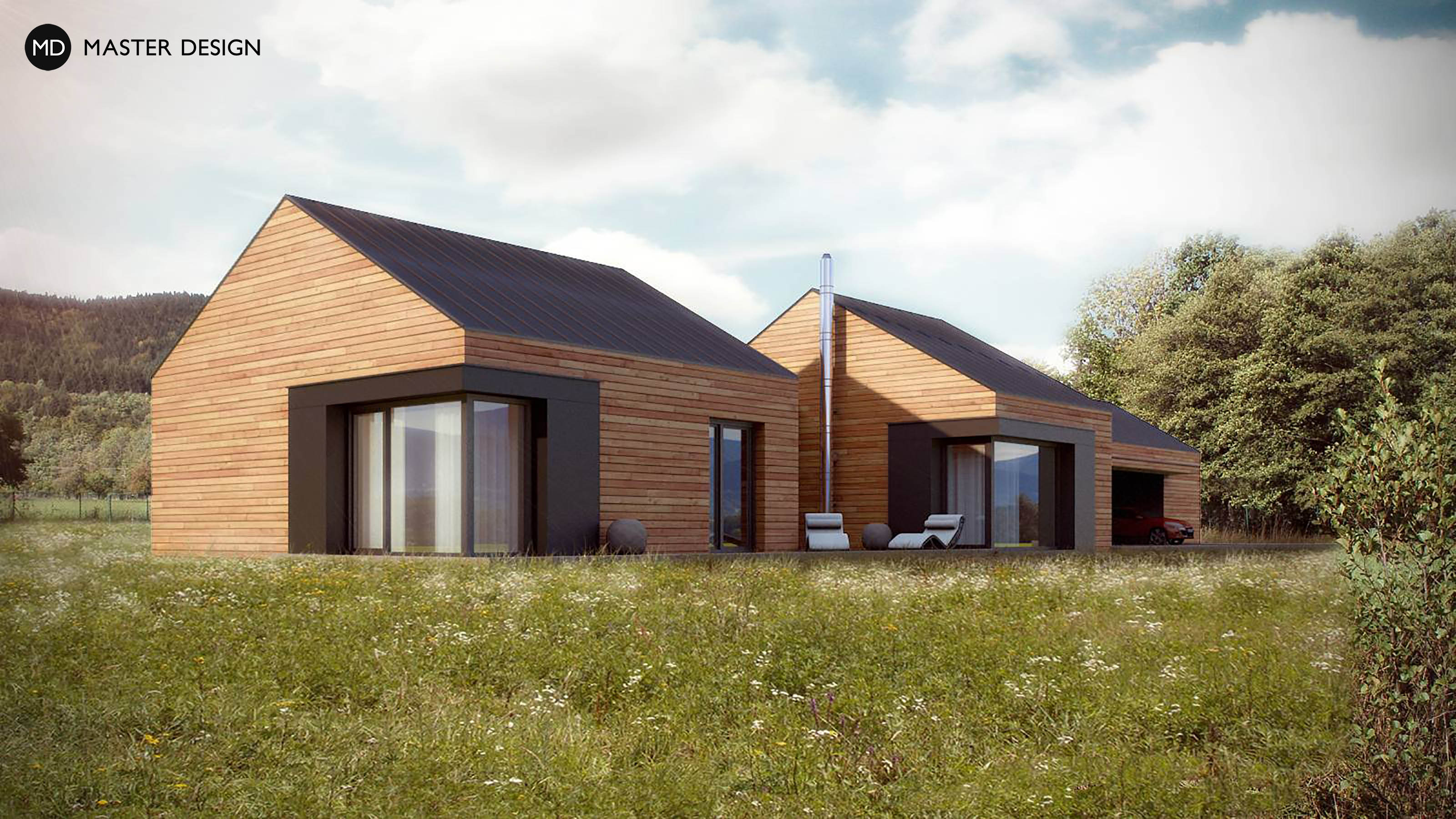 Vizualizace 1 - Moderní bungalov v horách s dřevěným obkladem - Pstruží Vizualizace 1 - Moderní bungalov v horách s dřevěným obkladem - Pstruží