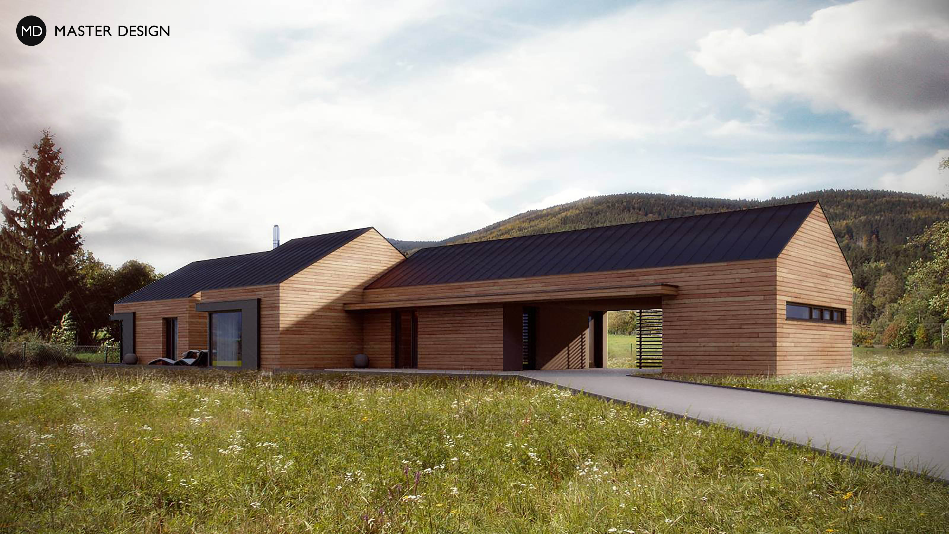 Vizualizace 2 - Moderní bungalov v horách s dřevěným obkladem - Pstruží