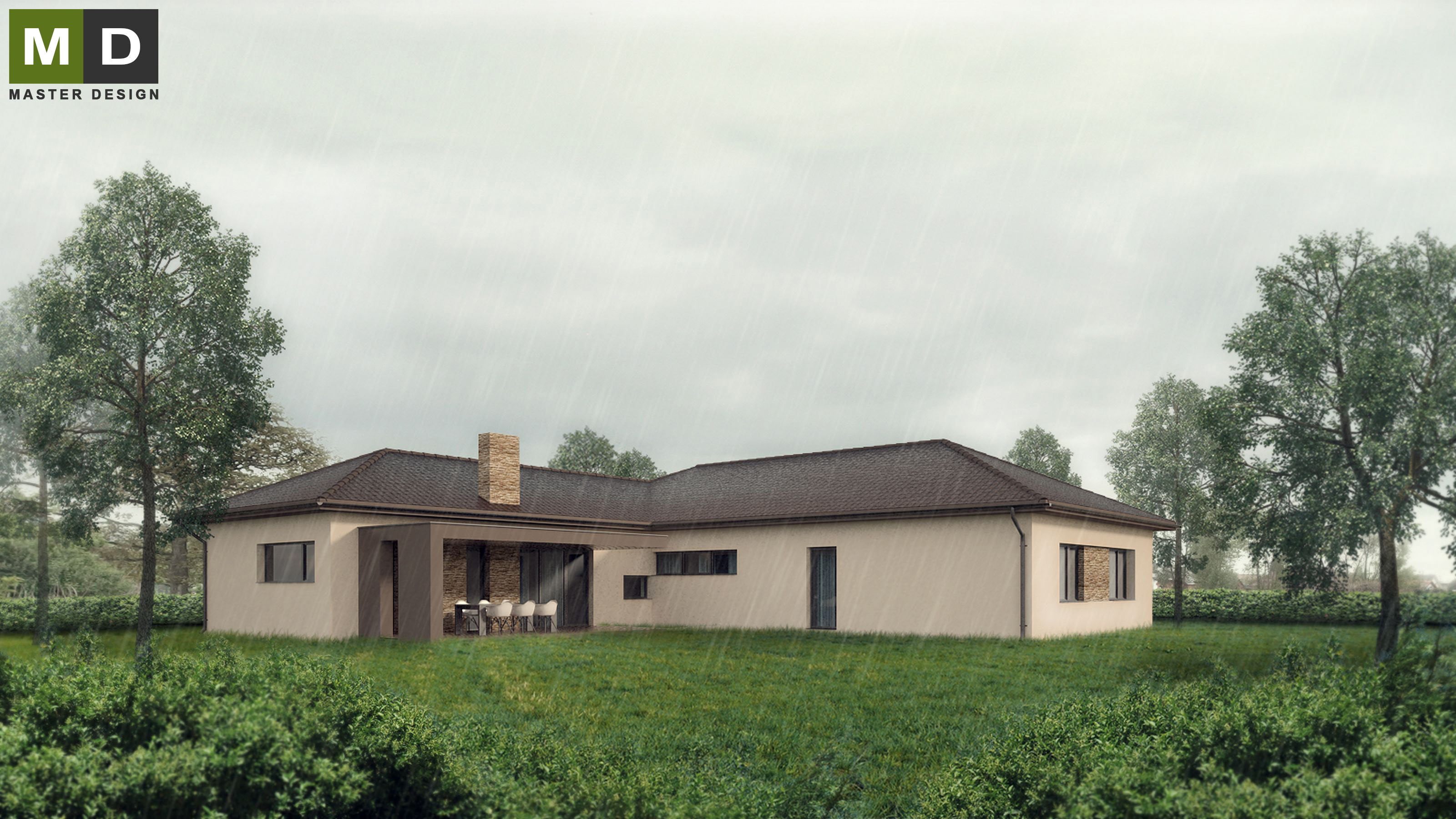 Vizualizace 1 - Přízemní bungalov do L se zastřešenou terasou - Radějovice Vizualizace 1 - Přízemní bungalov do L se zastřešenou terasou - Radějovice