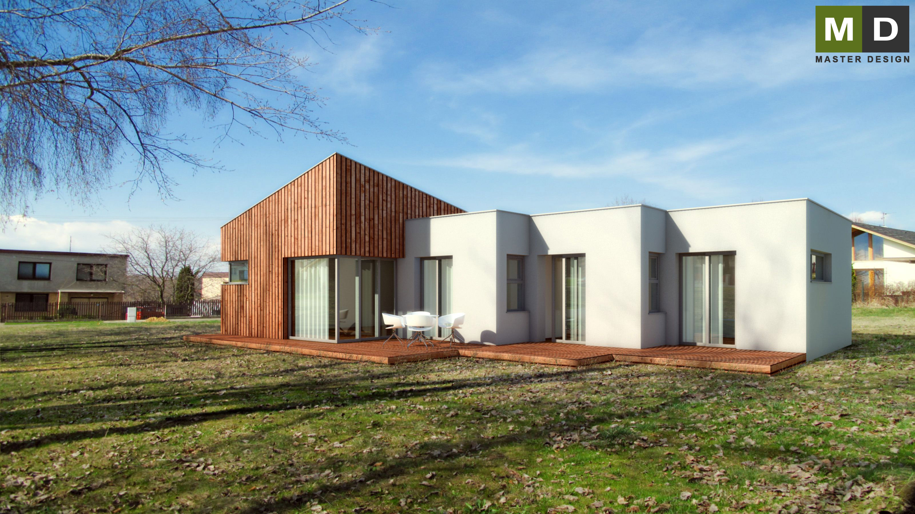Vizualizace 1 - Přízemní nízkoenergetický bungalov stíněný břízami - Ostrava Radvanice Vizualizace 1 - Přízemní nízkoenergetický bungalov stíněný břízami - Ostrava Radvanice