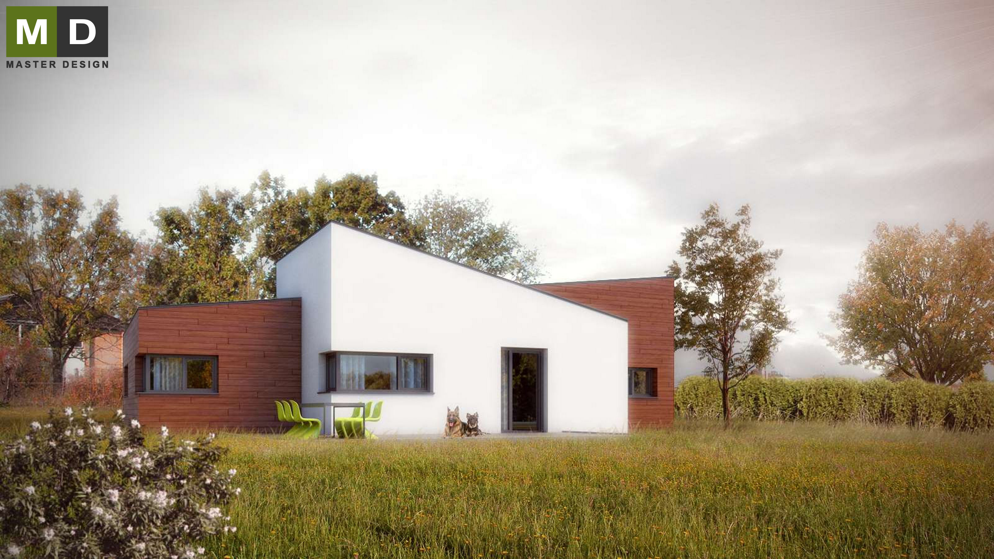 Vizualizace 1 - Bungalov s pultovými střechami - Karviná Vizualizace 1 - Bungalov s pultovými střechami - Karviná