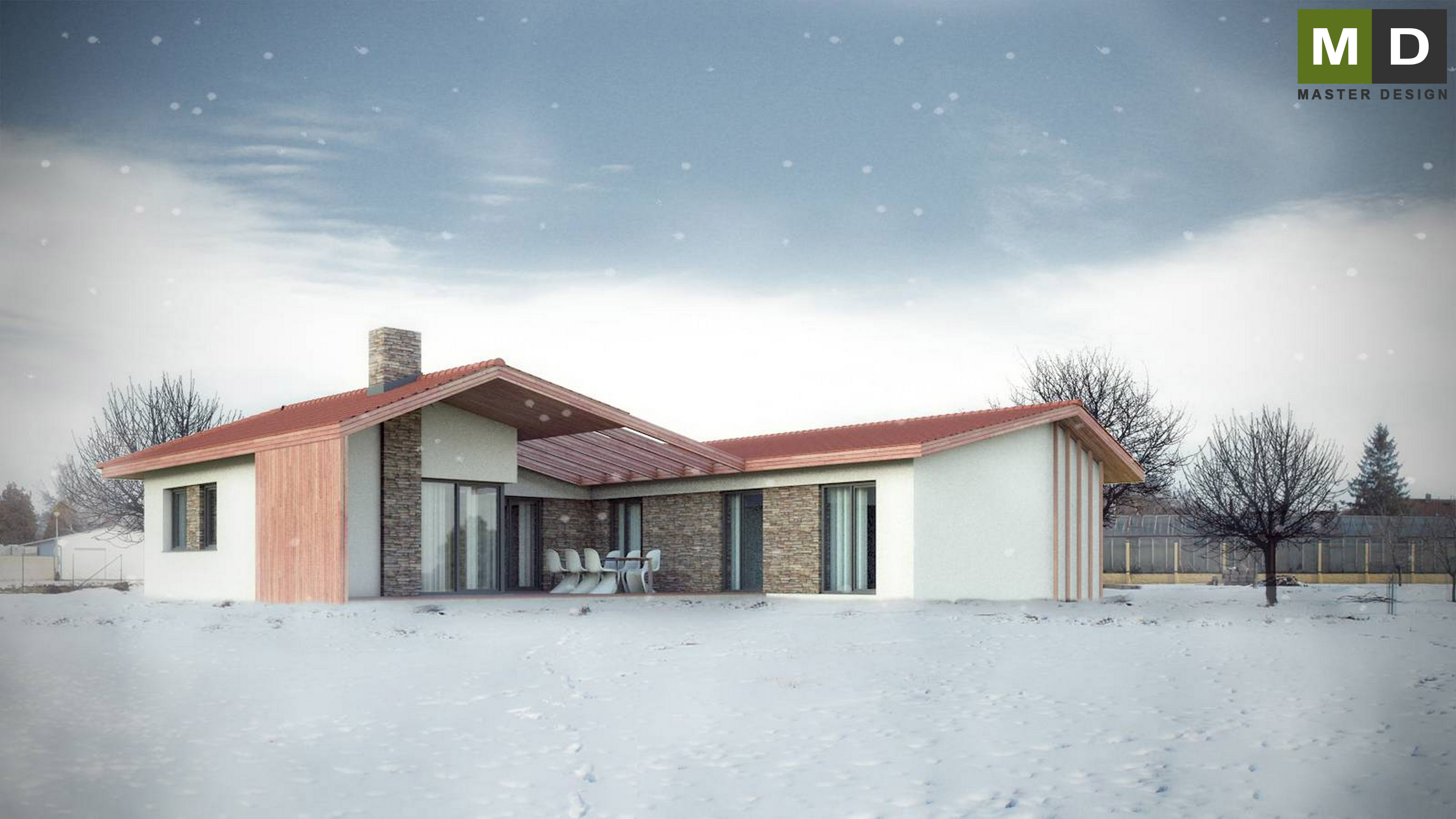 Vizualizace 1 - Přízemní bungalov do U se zastřešenou terasou - Slavkov u Brna Vizualizace 1 - Přízemní bungalov do U se zastřešenou terasou - Slavkov u Brna