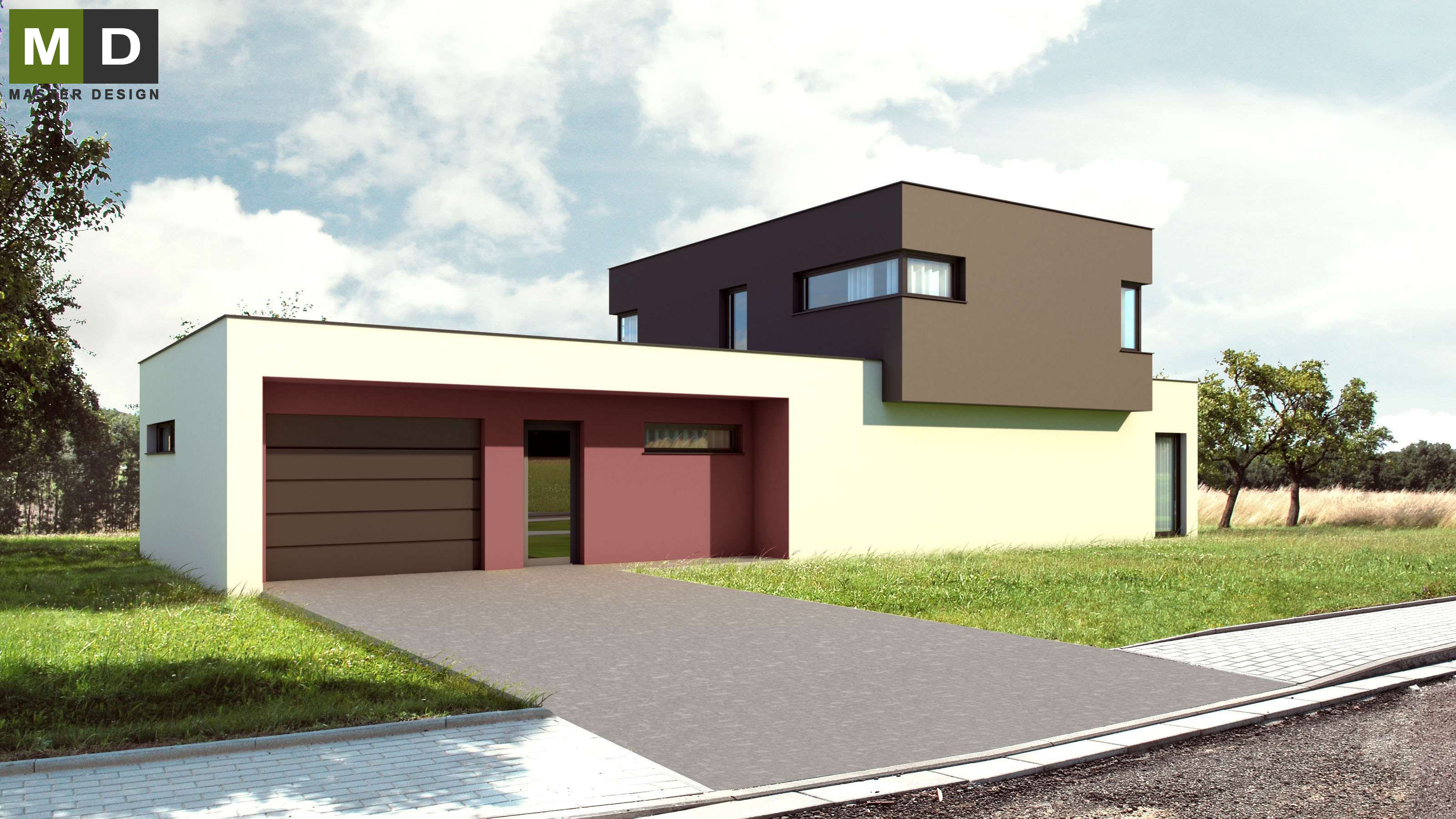 Vizualizace 1 - Dvoupatrová pasivní dřevostavba s plochou střechou - Developerský projekt do Švýcarska
