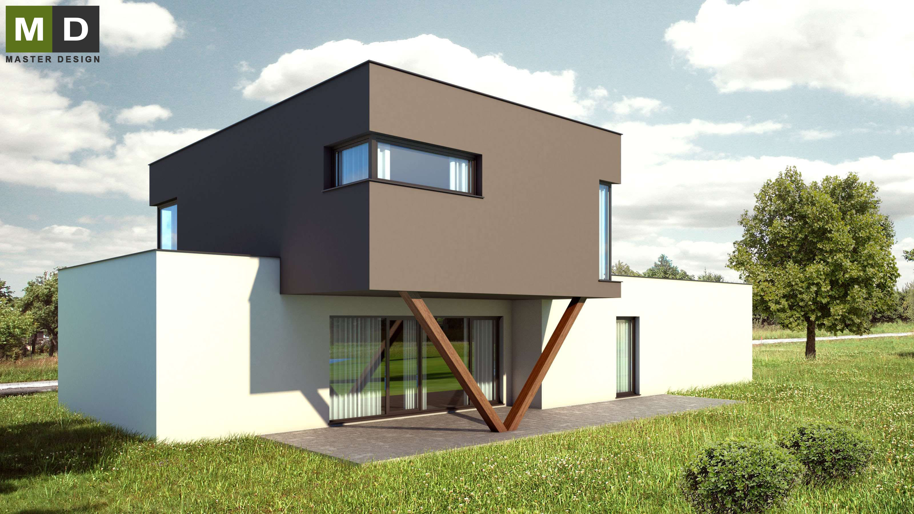 Vizualizace 2 - Dvoupatrová pasivní dřevostavba s plochou střechou - Developerský projekt do Švýcarska