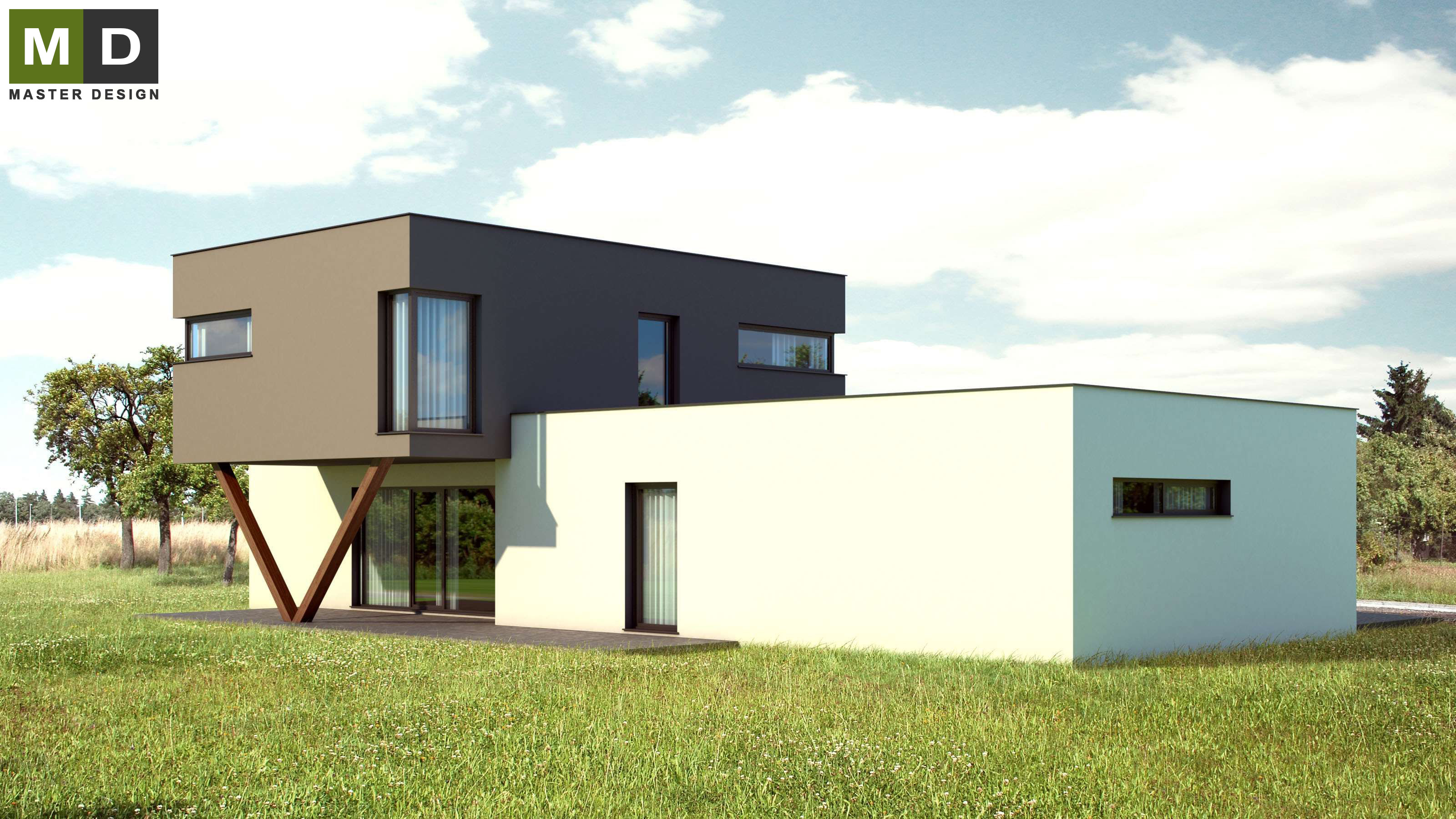 Vizualizace 3 - Dvoupatrová pasivní dřevostavba s plochou střechou - Developerský projekt do Švýcarska