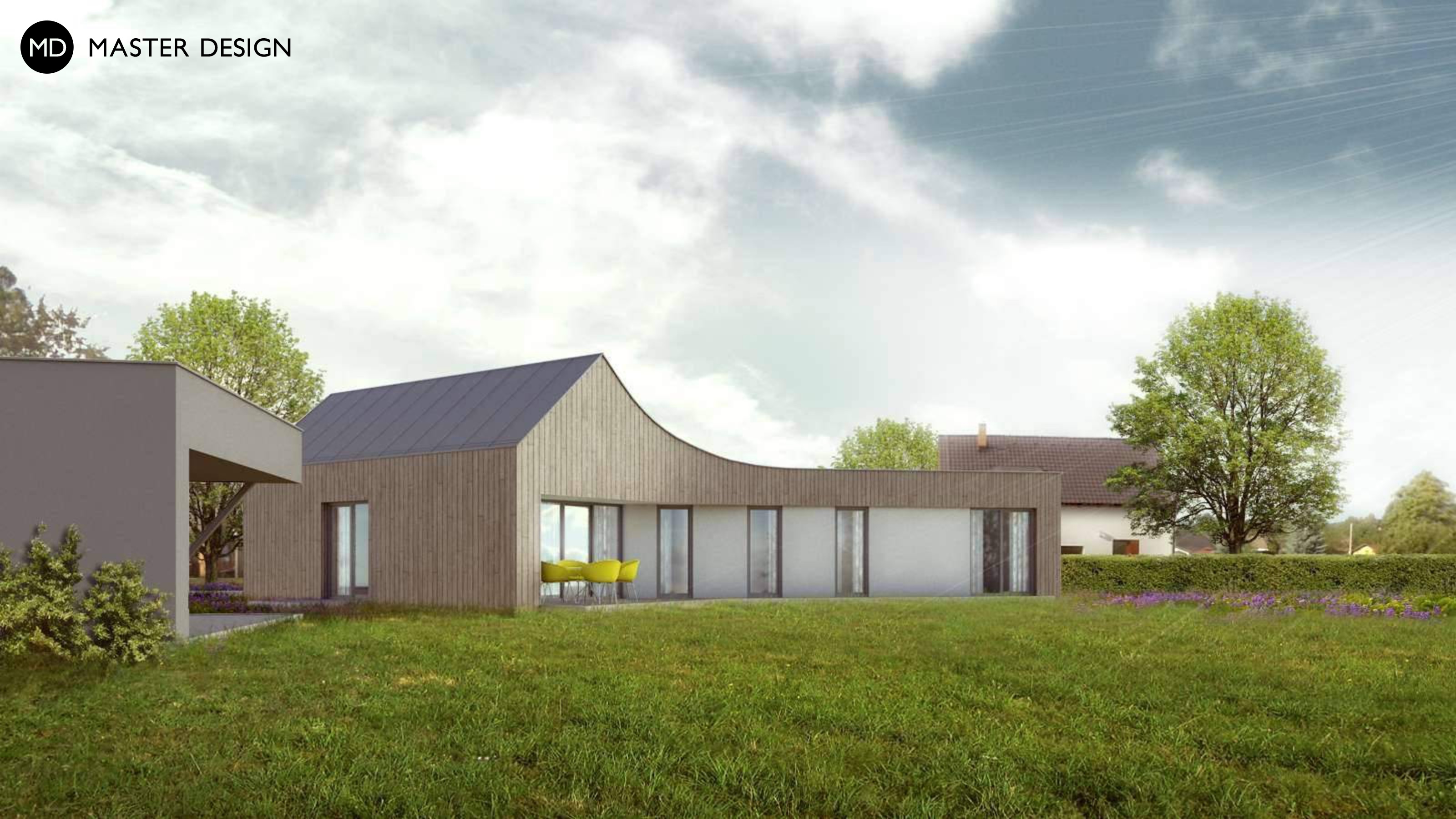 Vizualizace 1 - Bungalov do L s dřevěným obkladem - Trojanovice u Radhoště Vizualizace 1 - Bungalov do L s dřevěným obkladem - Trojanovice u Radhoště