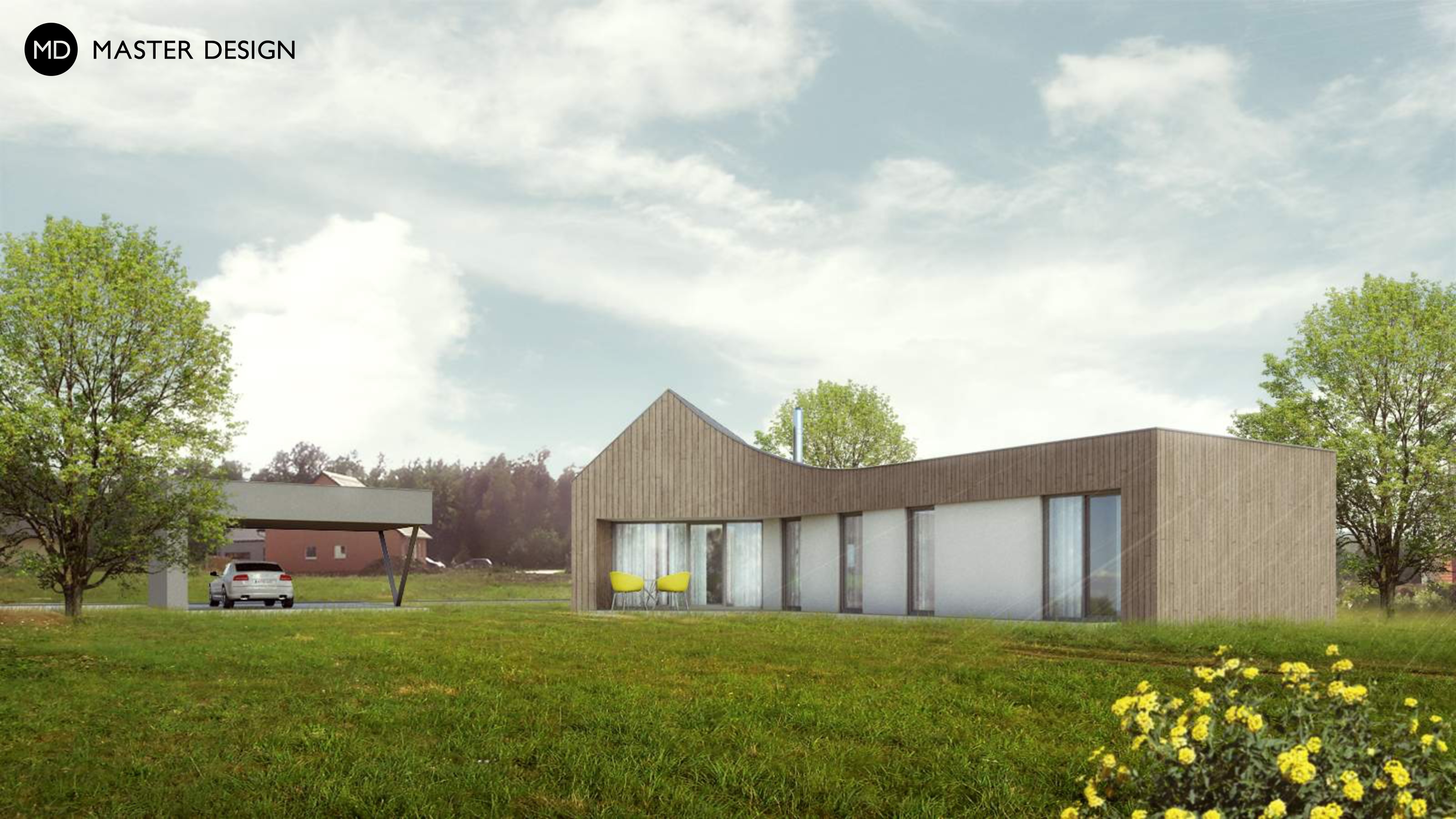 Vizualizace 3 - Bungalov do L s dřevěným obkladem - Trojanovice u Radhoště Vizualizace 3 - Bungalov do L s dřevěným obkladem - Trojanovice u Radhoště