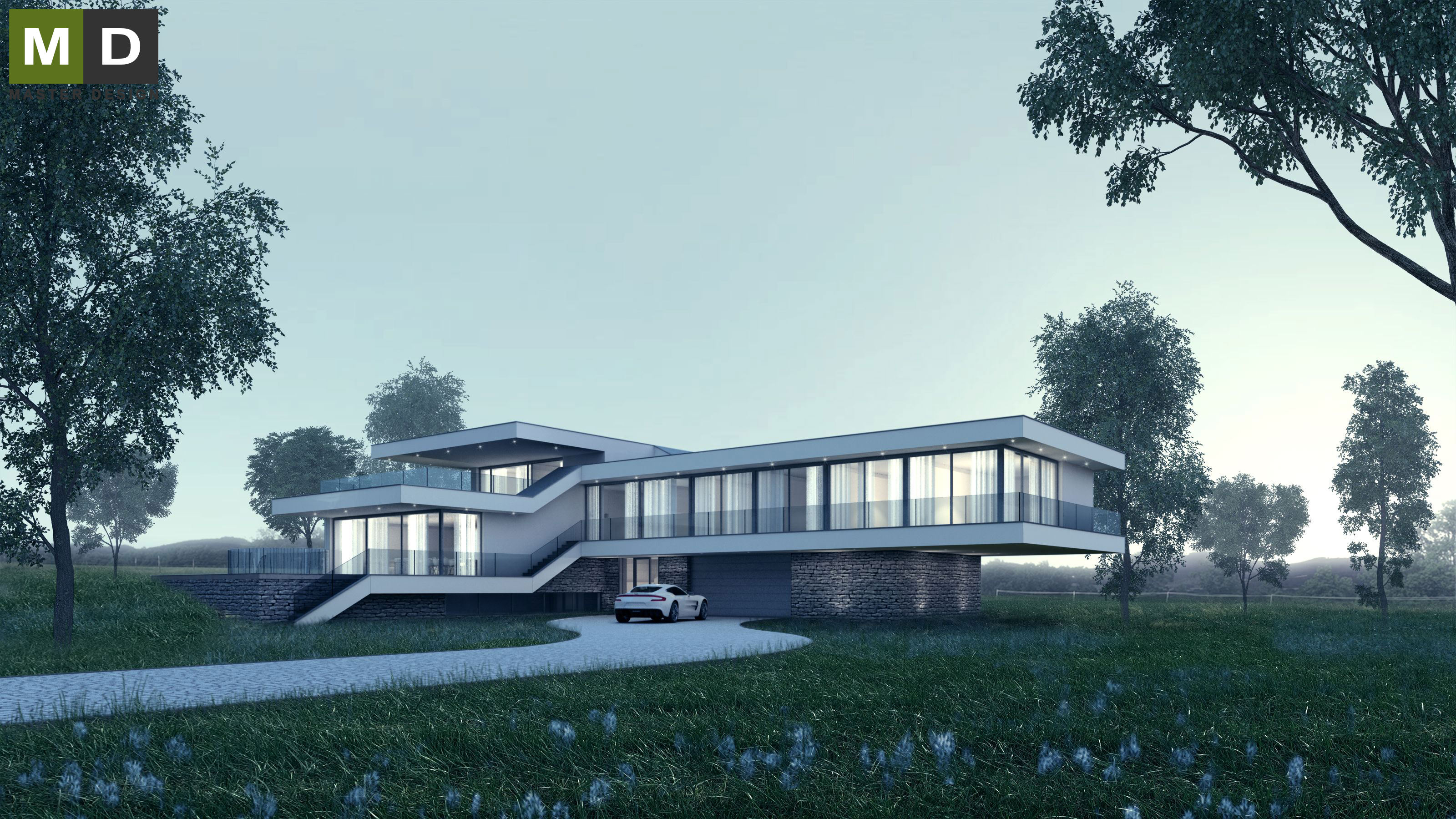 Vizualizace 1 - Luxusní atypická vila s plochou střechou - Vyšehoří
