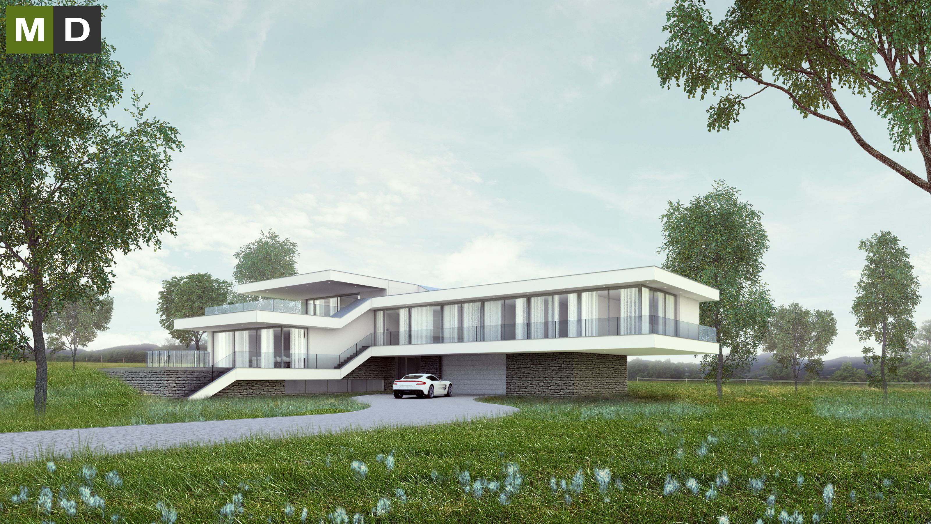 Vizualizace 2 - Luxusní atypická vila s plochou střechou - Vyšehoří