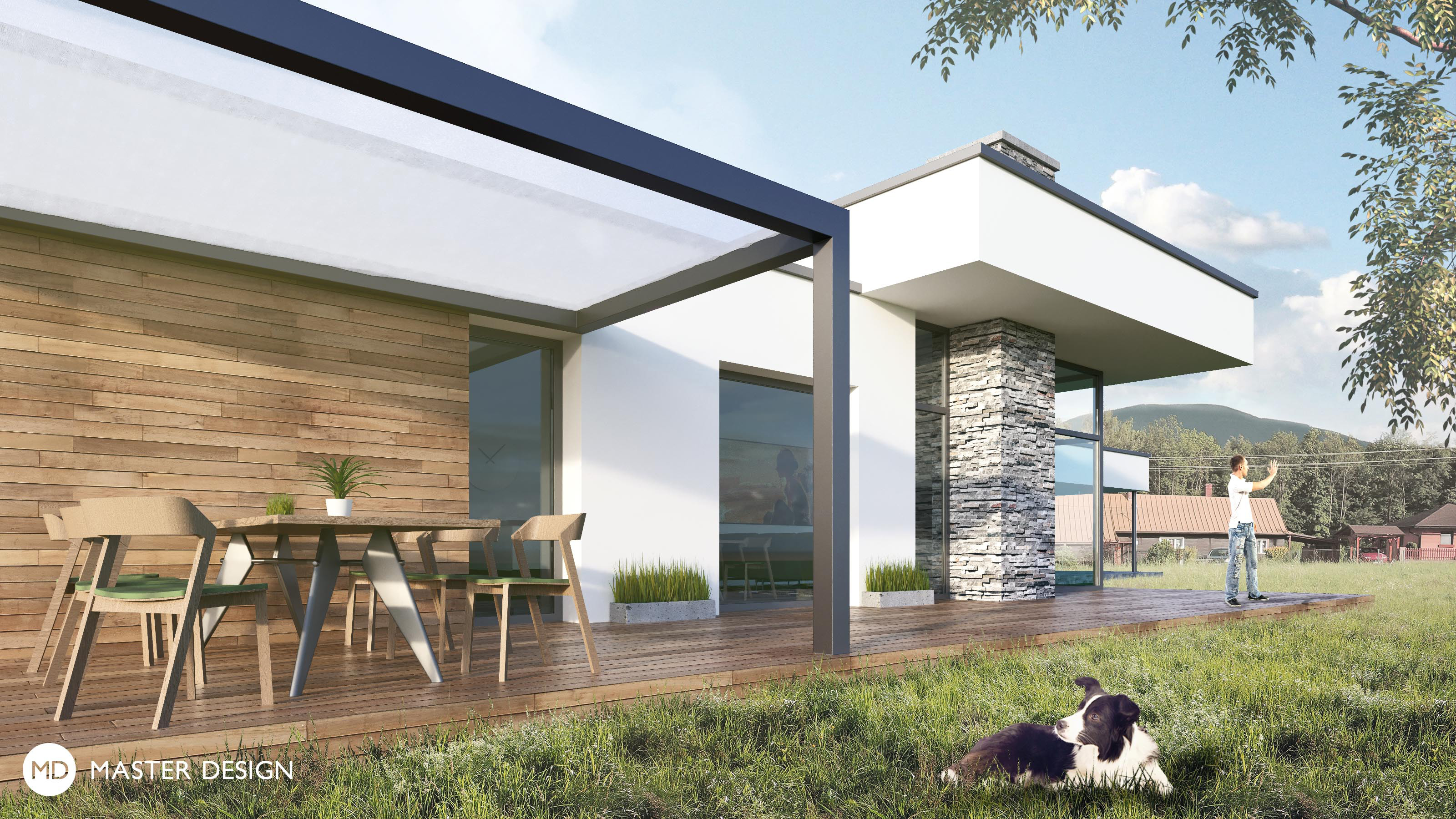 Nízkorozpočtový bungalov s vyvýšeným obývacím pokojem s pohledem na Beskydy - Čeladná - Vizualizace 3