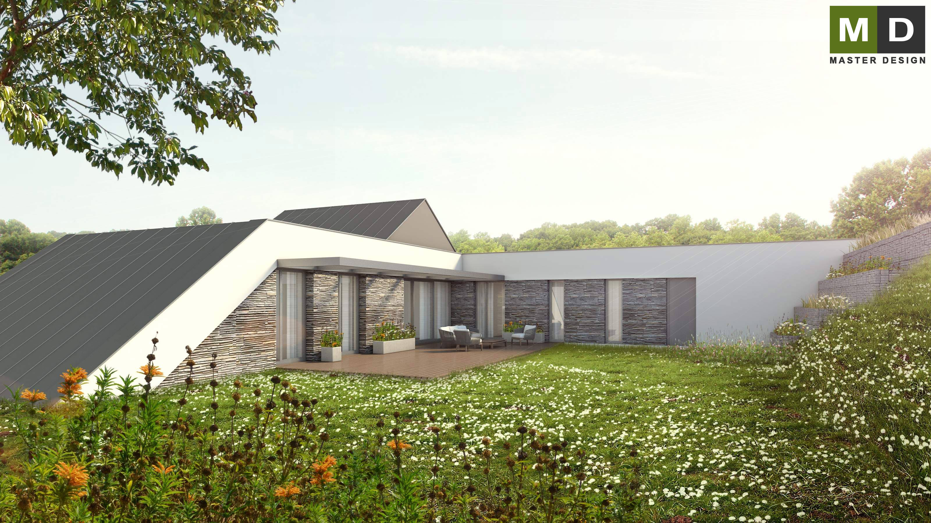L-shaped bungalow established in the hillside with enclosed garden - Stará Plesná - Vizualizace 1