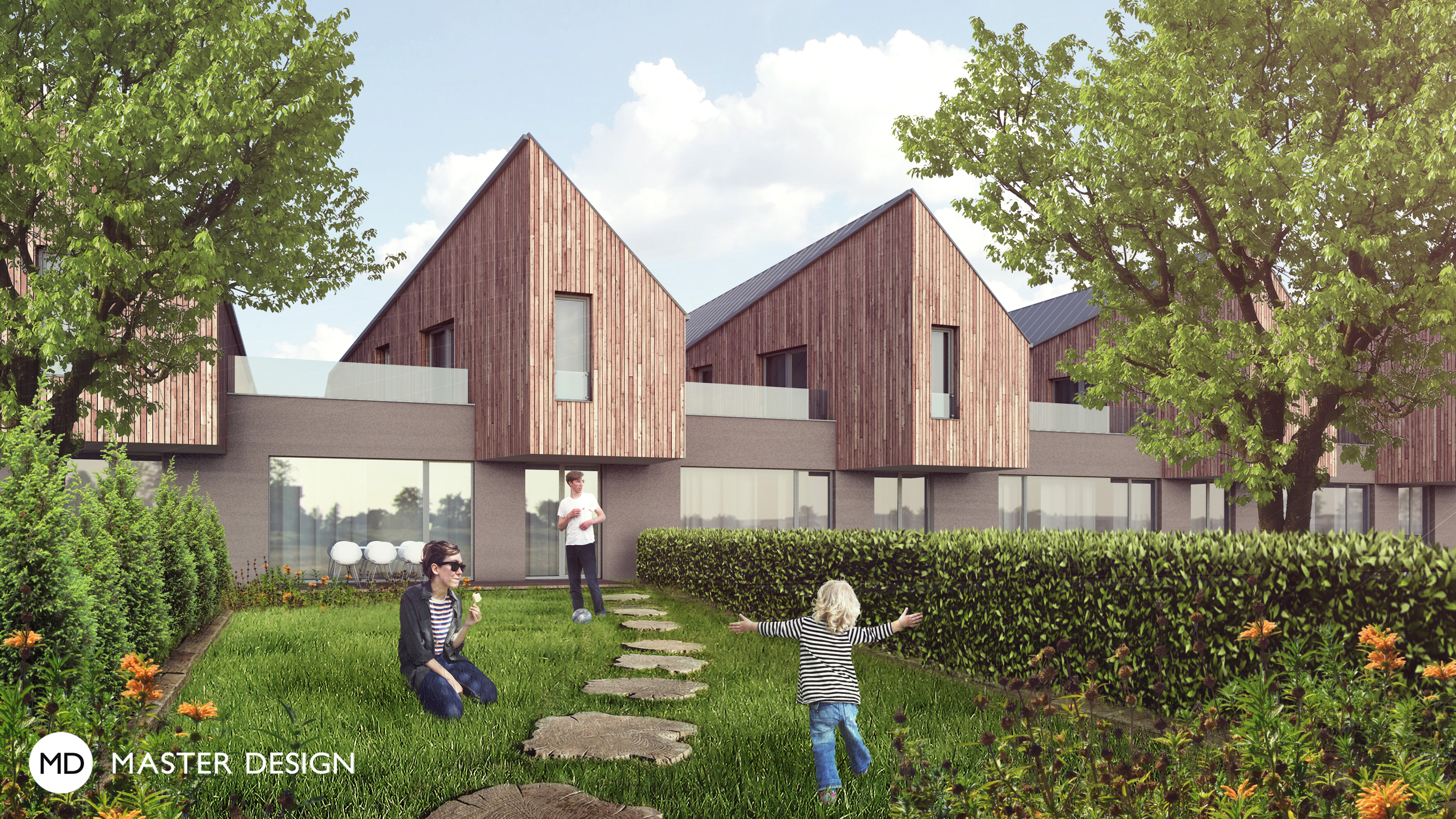 Developerský projekt řadových domů s dřevěným obkladem a sedlovou střechou - Mladá Boleslav - Vizualizace 1