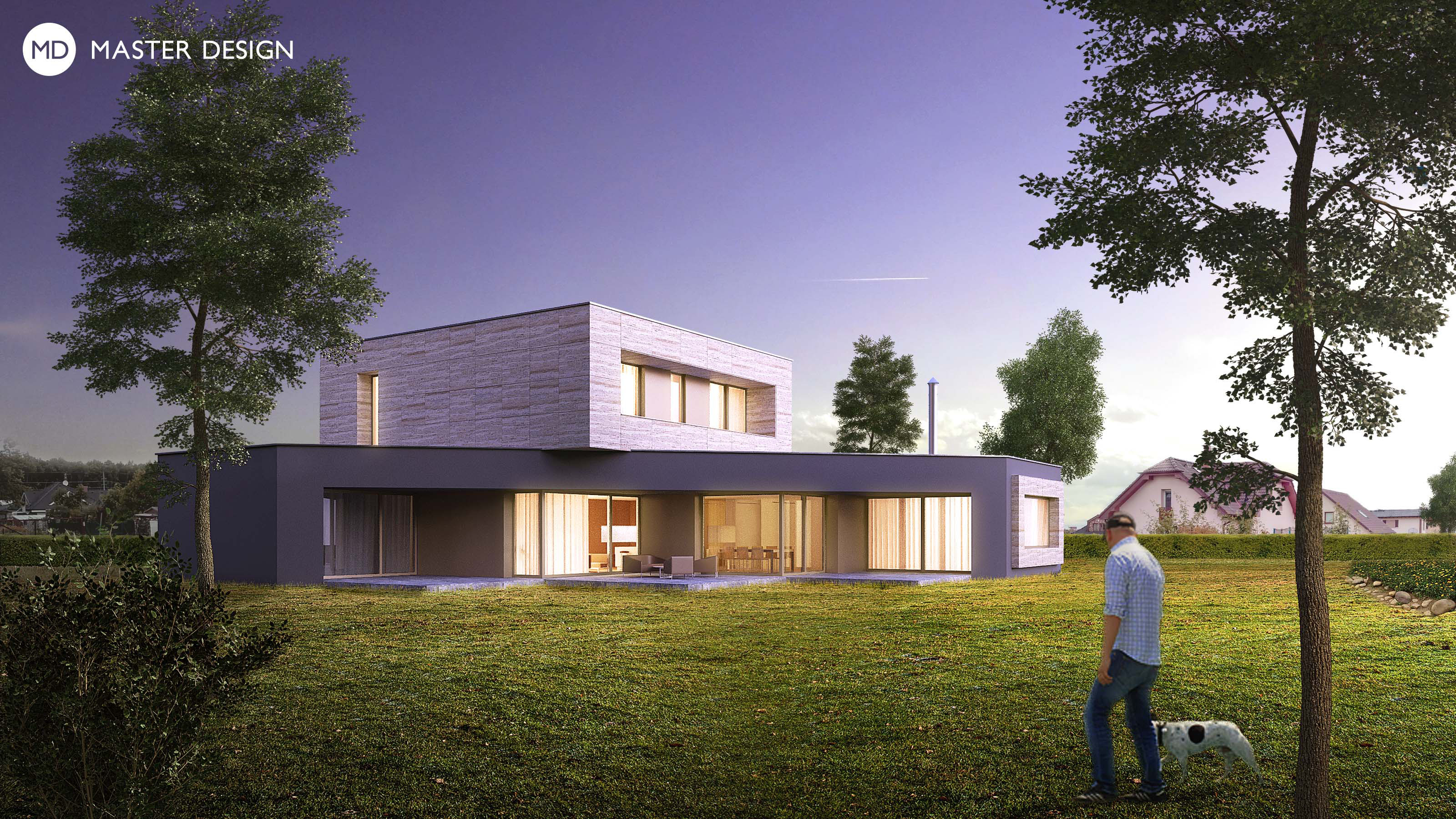 Moderní dům nad trojúhelníkem se třemi terasami a travertinovým kvádrem - Kladno - Vizualizace 1
