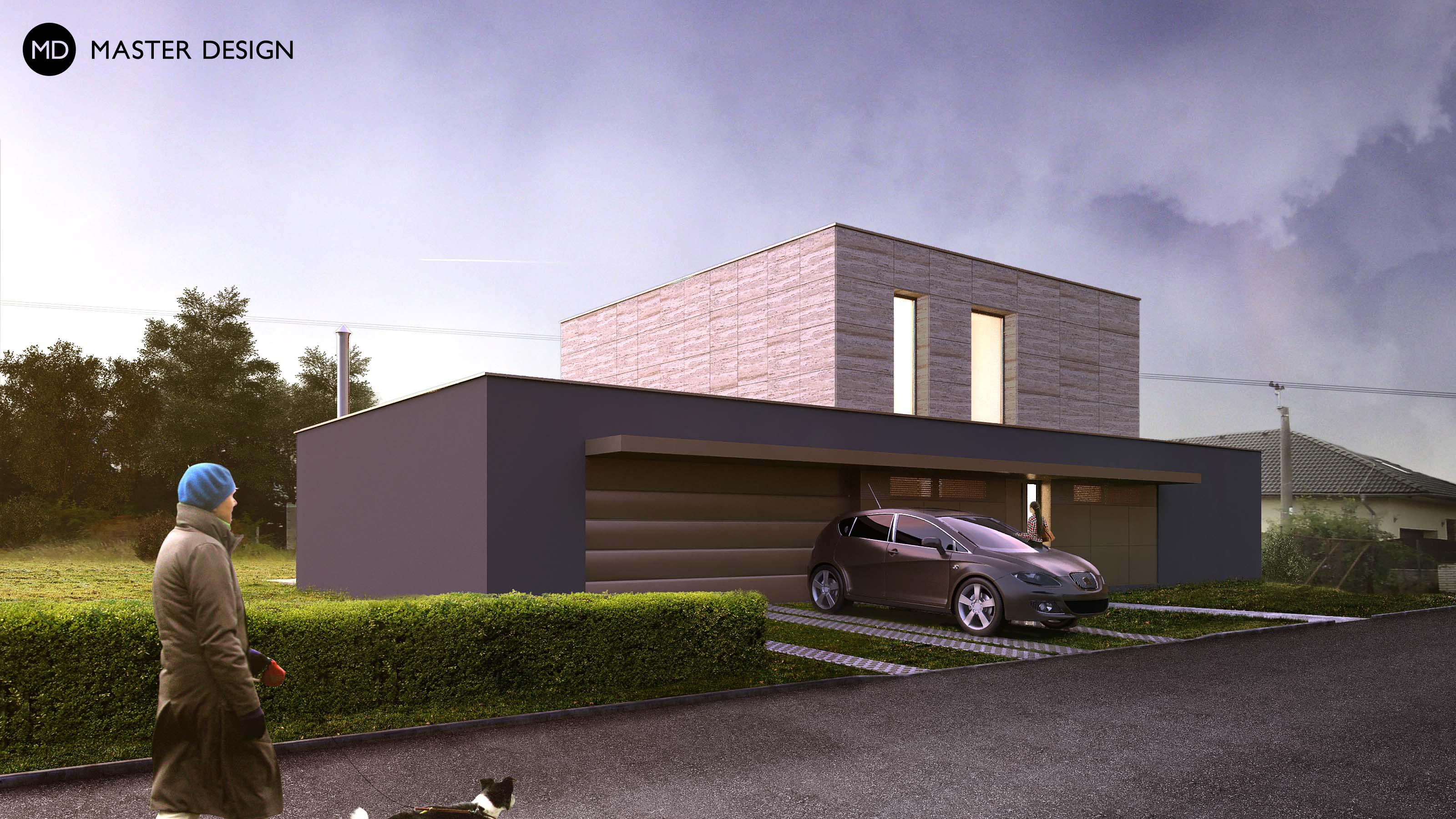 Moderní dům nad trojúhelníkem se třemi terasami a travertinovým kvádrem - Kladno - Vizualizace 3