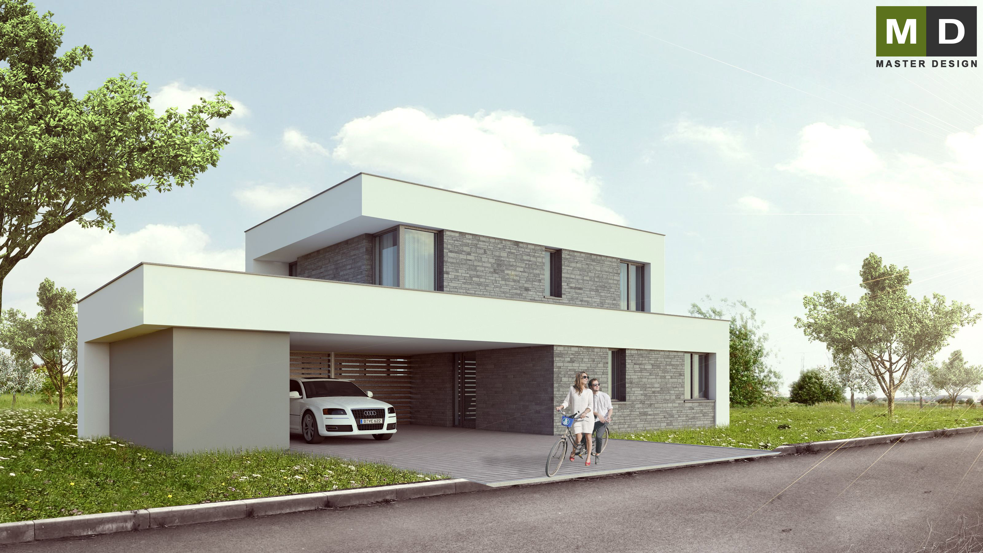 Atypický dům do L se zastřešeným stáním a velkým prosklením - Praha Čestlice - Vizualizace 3