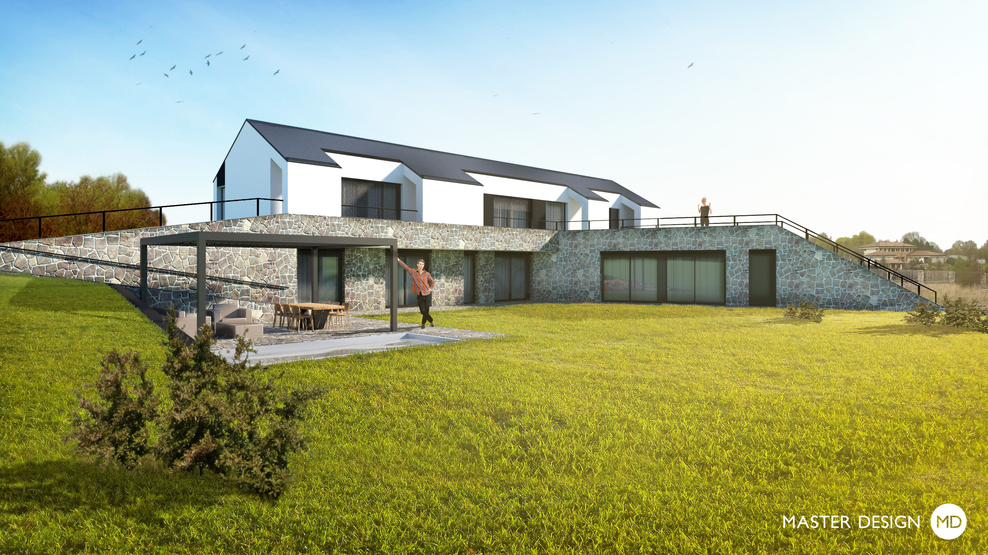 Energeticky soběstačný dům se zelenou střechou a solárními taškami pro programátora - Dobřejovice - Vizualizace 1