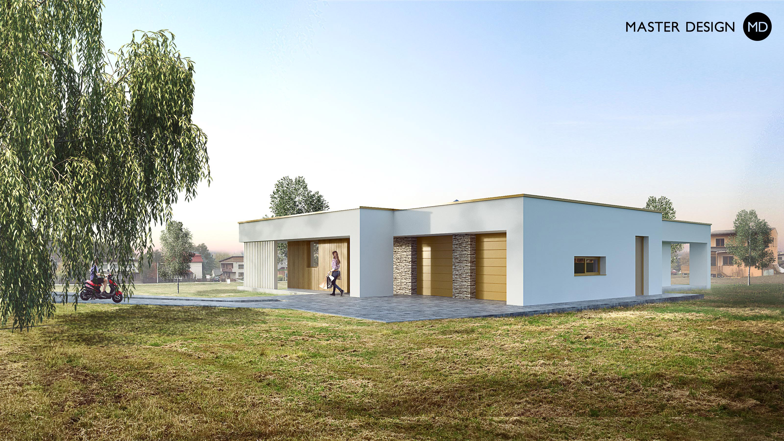 Jednoduchý bungalov se zastřešenou terasou okolo celého domu - Lyžbice - Vizualizace 3