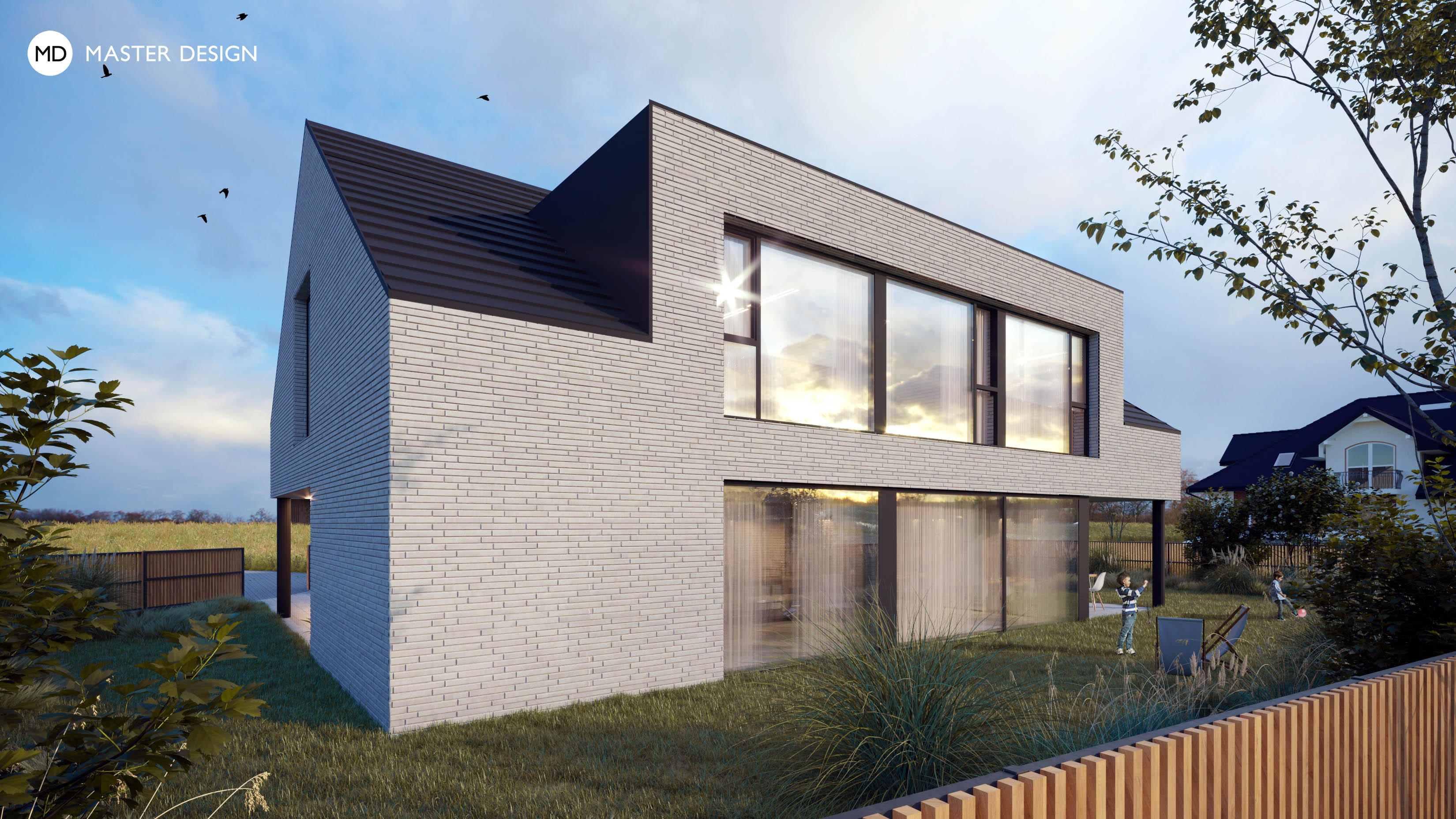 Compact House with Brick Cladding and Pitched Roof – Horoměřice - Vizualizace 1
