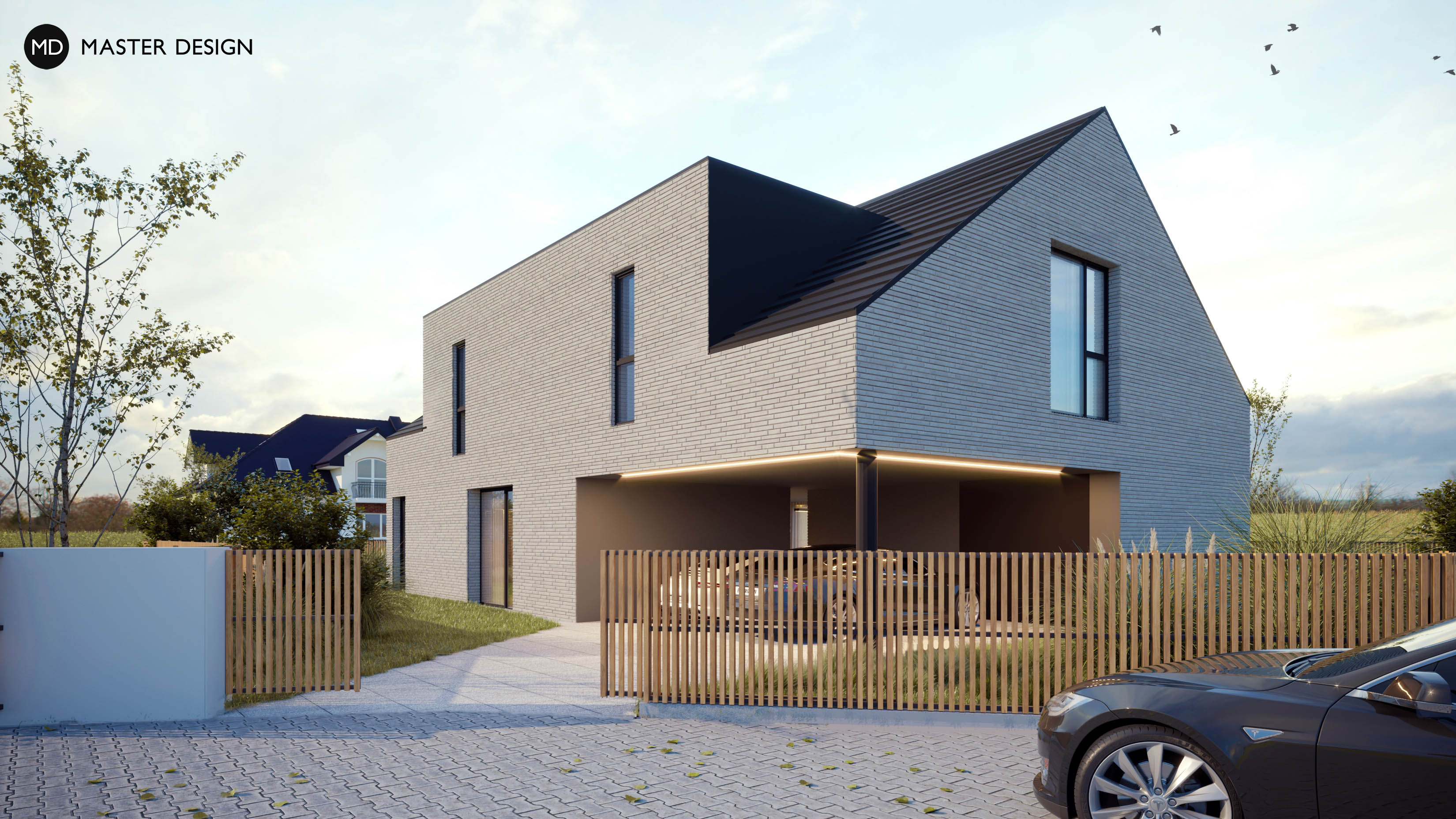 Compact House with Brick Cladding and Pitched Roof – Horoměřice - Vizualizace 3