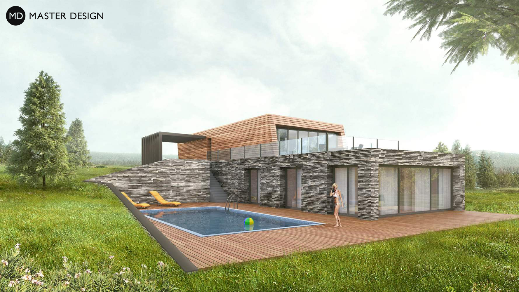 Koncept rodinného domu s velkým bazénem na terase - 14 - Vizualizace 3