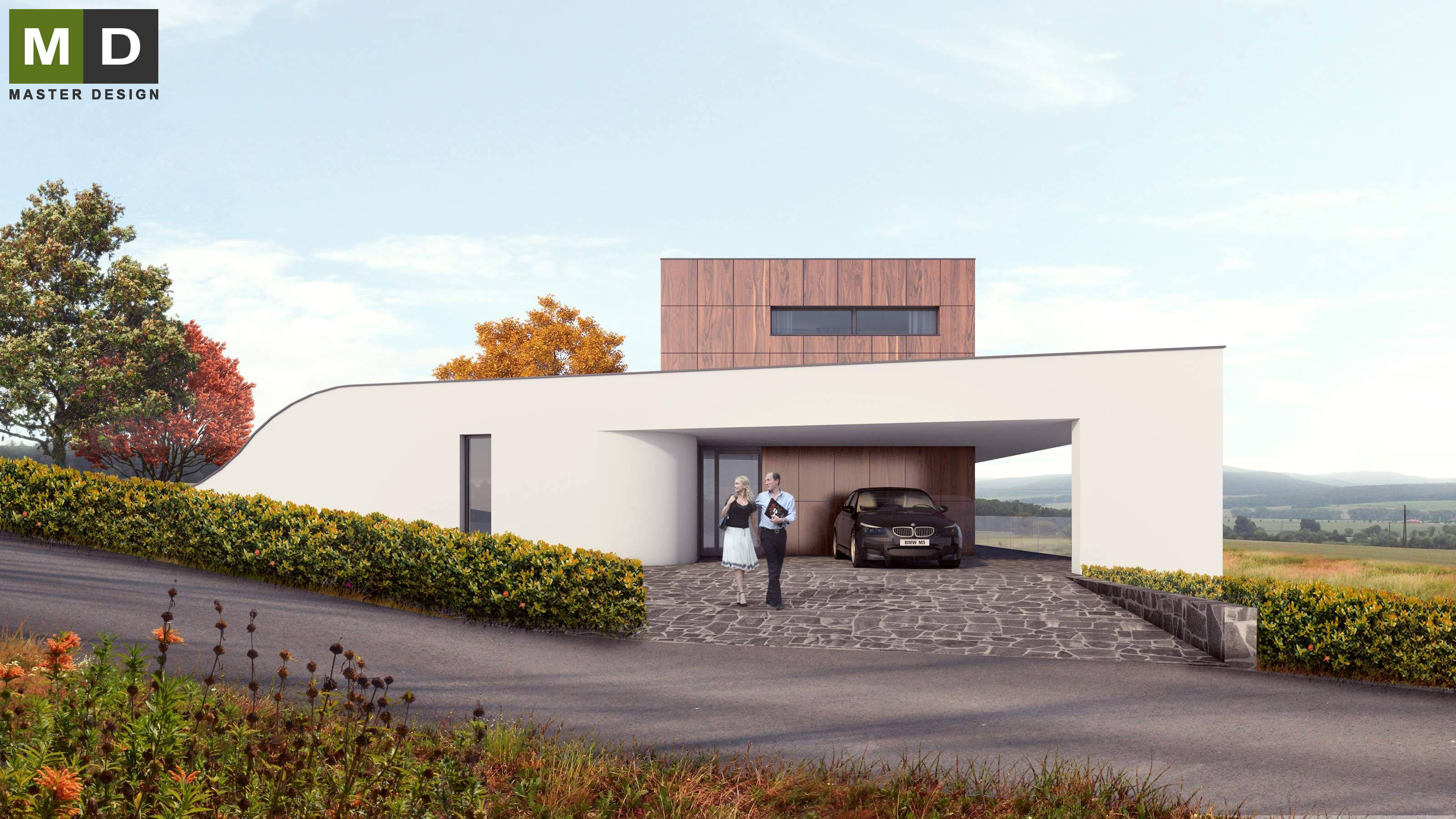 Luxusní atypický dům pro sportovce ve svahu s átriem a zelenou střechou - Hořovice - Vizualizace 2